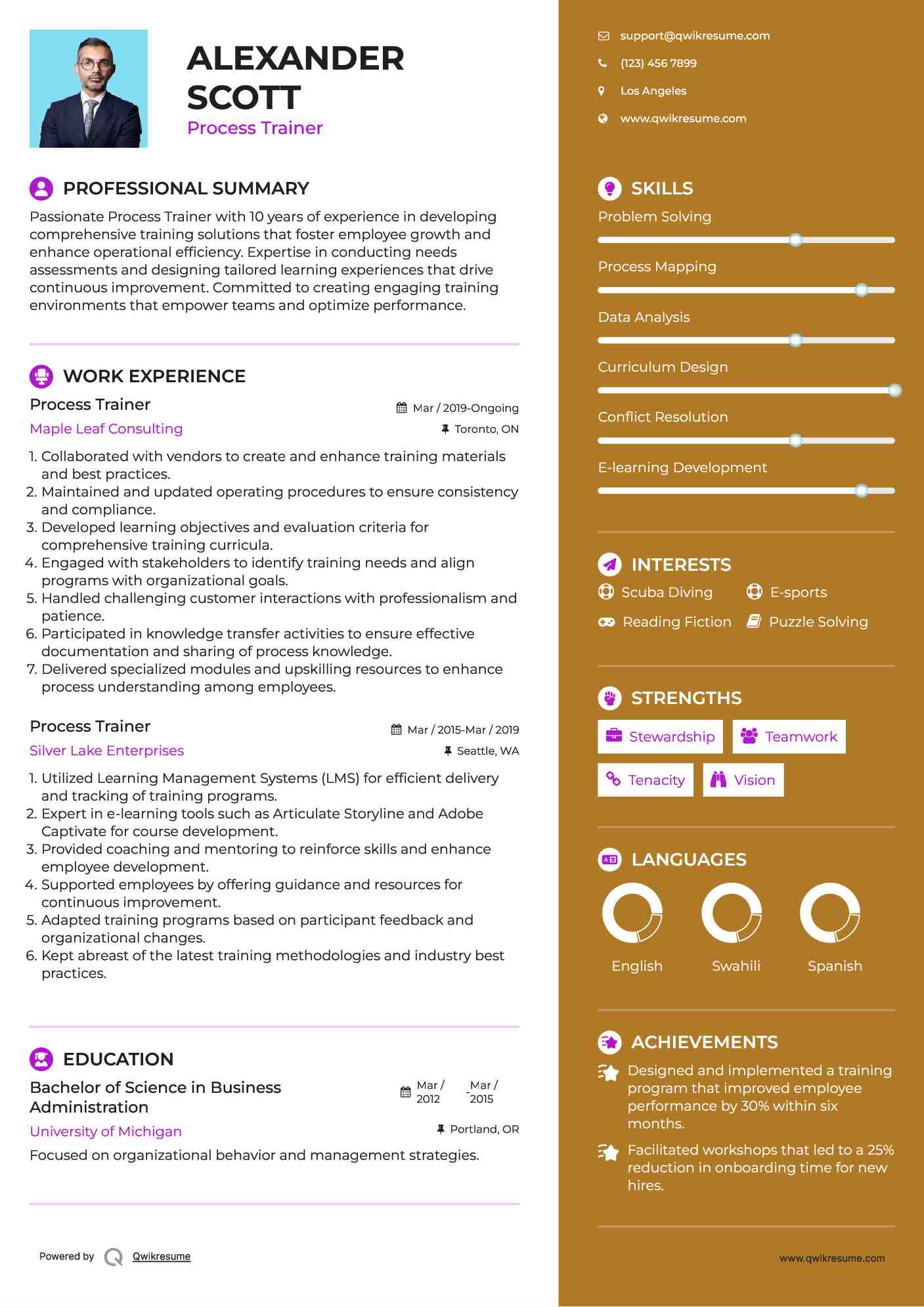 Process Trainer Resume Example