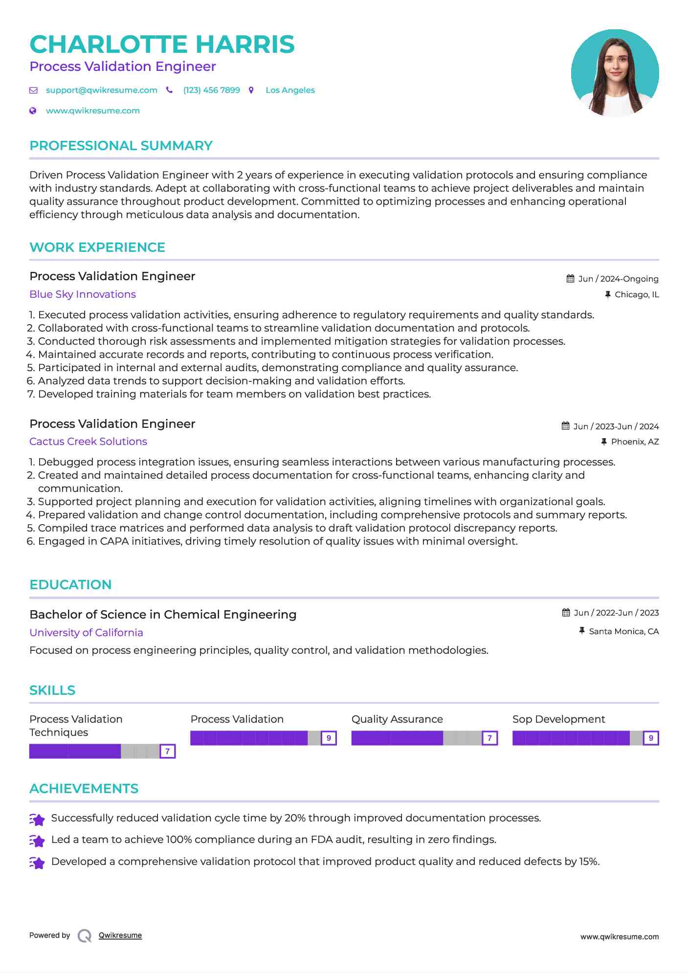 Process Validation Engineer Resume Model