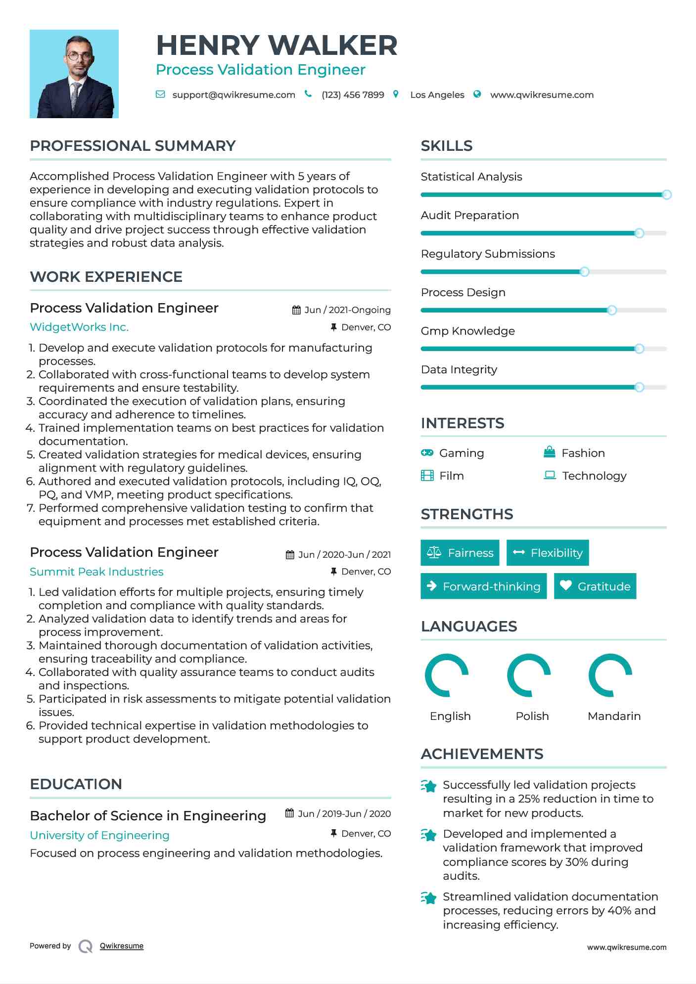 Process Validation Engineer Resume Model