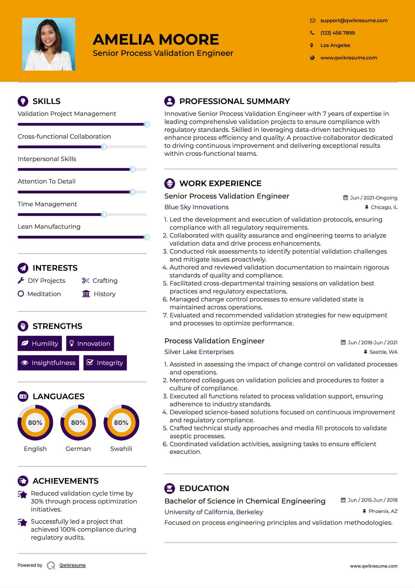Senior Process Validation Engineer Resume Model