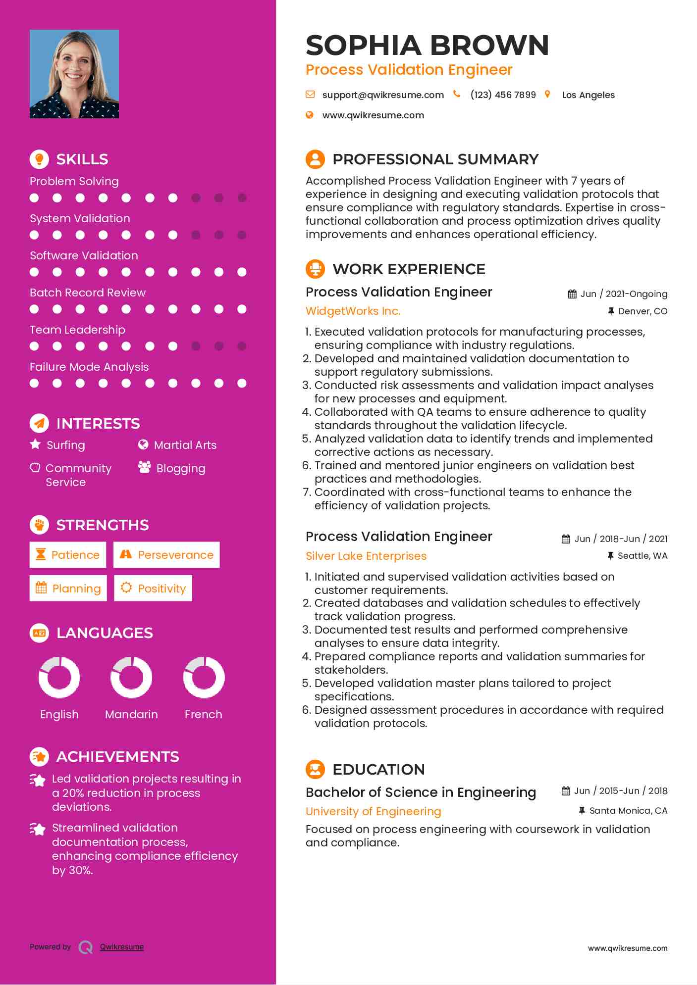 Process Validation Engineer Resume Model