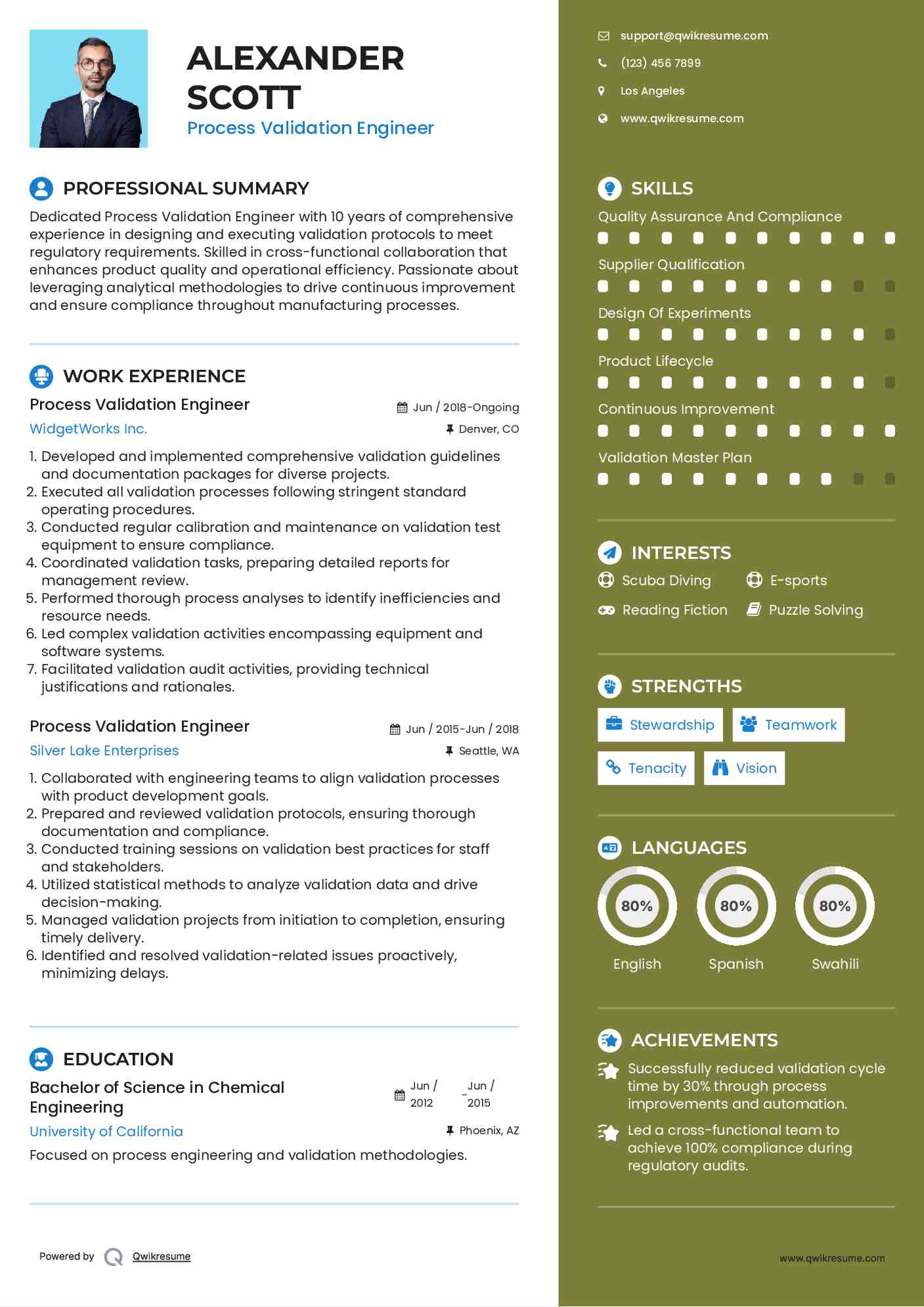 Process Validation Engineer Resume Example