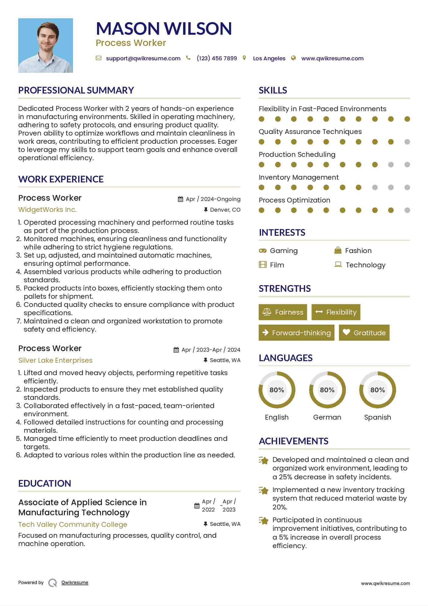 Process Worker Resume Example