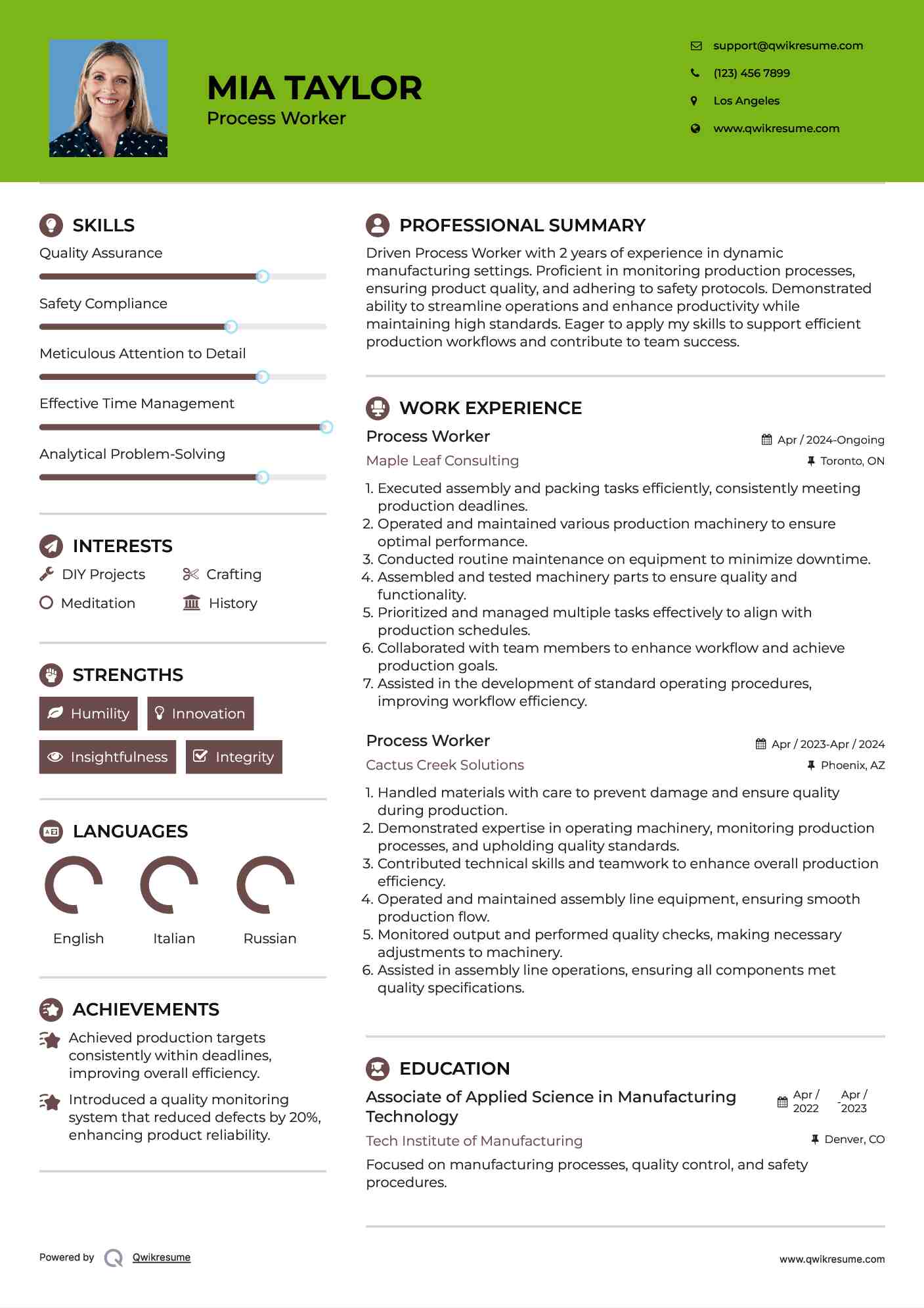 Process Worker Resume Example