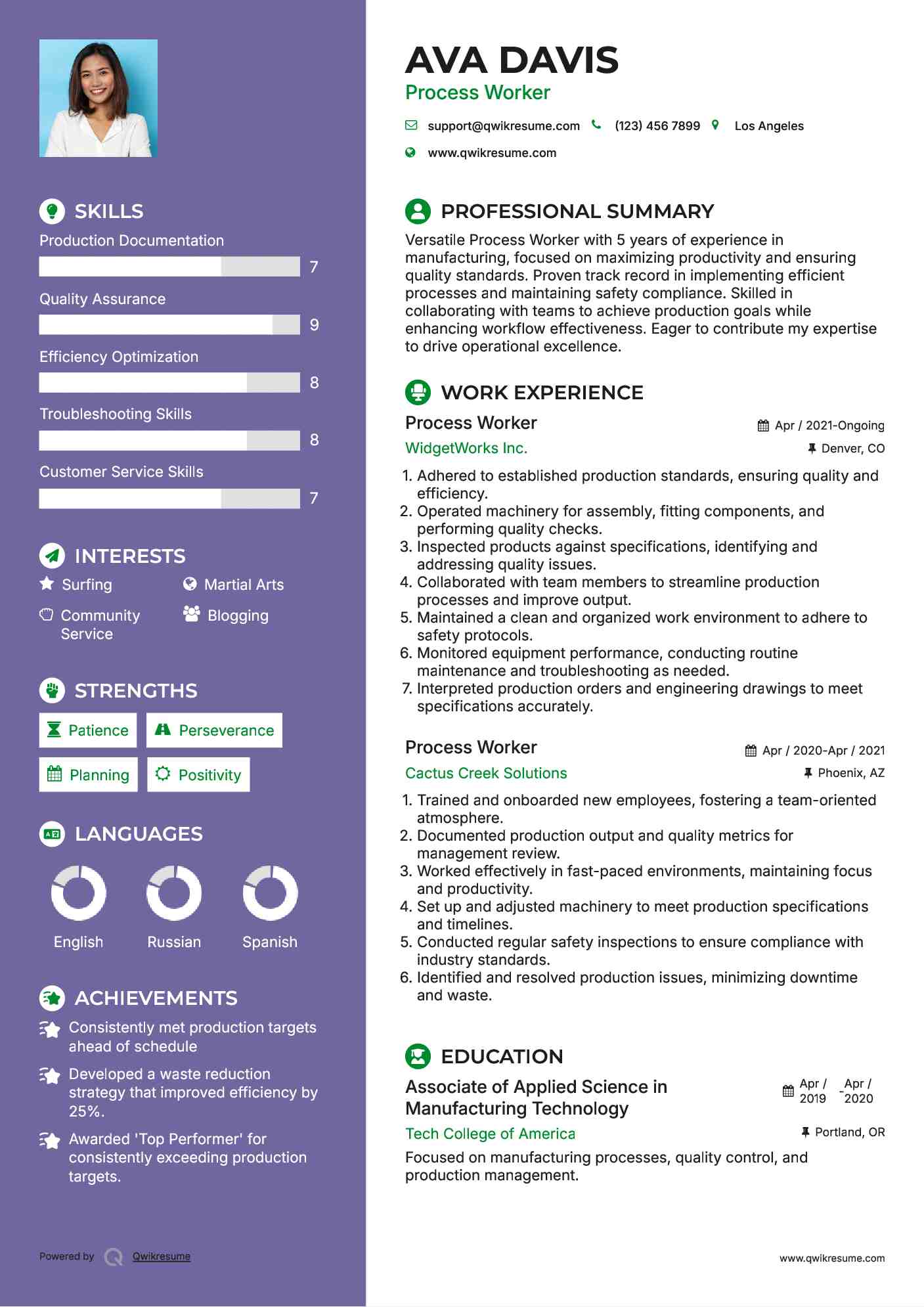 Process Worker Resume Sample
