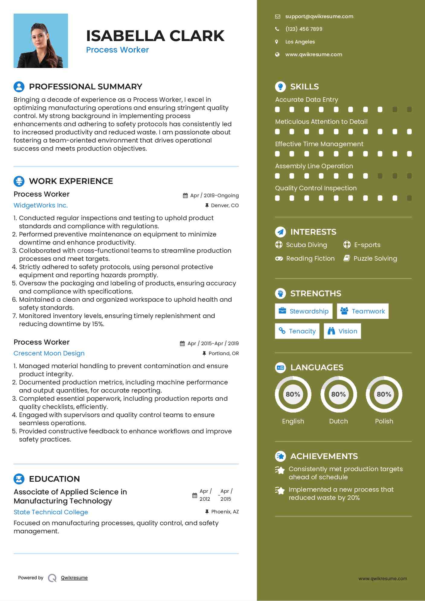 Process Worker Resume Format