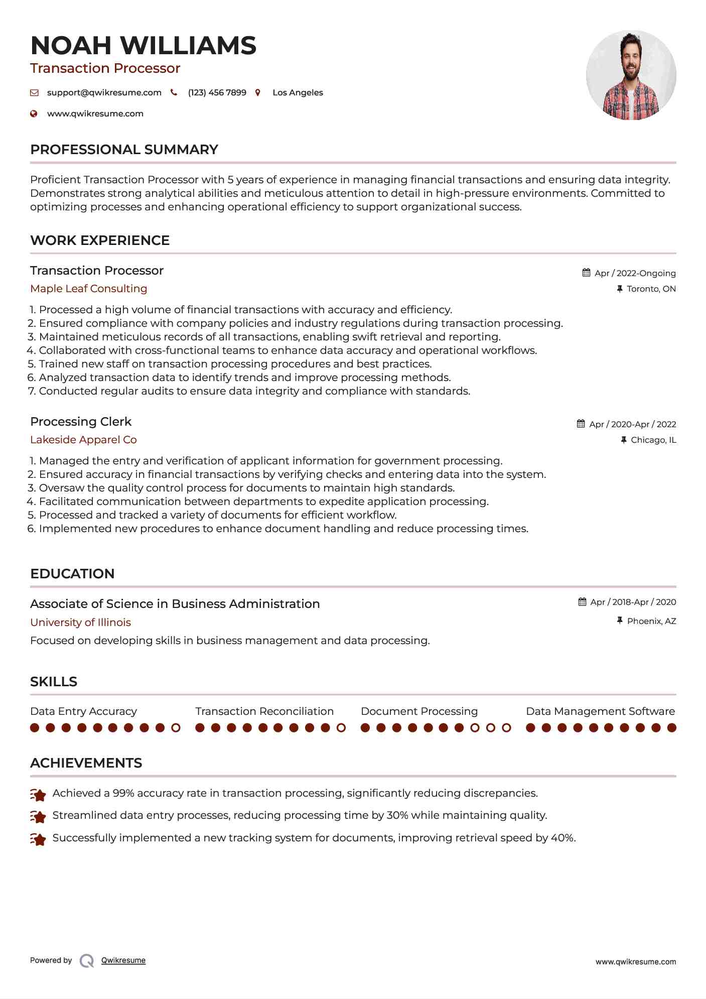 Transaction Processor Resume Template