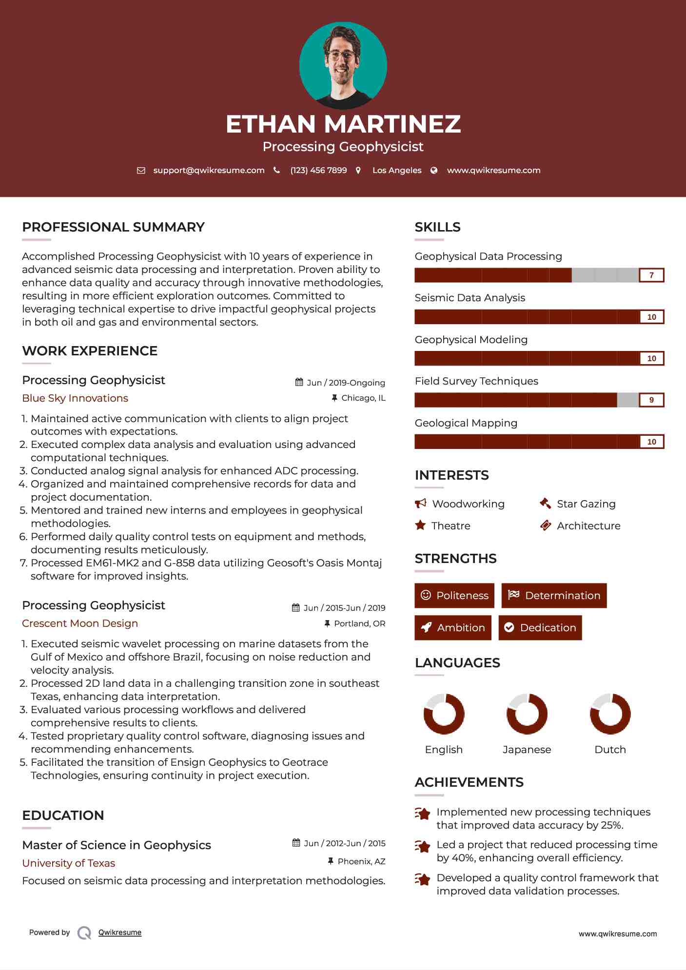 Processing Geophysicist Resume Model