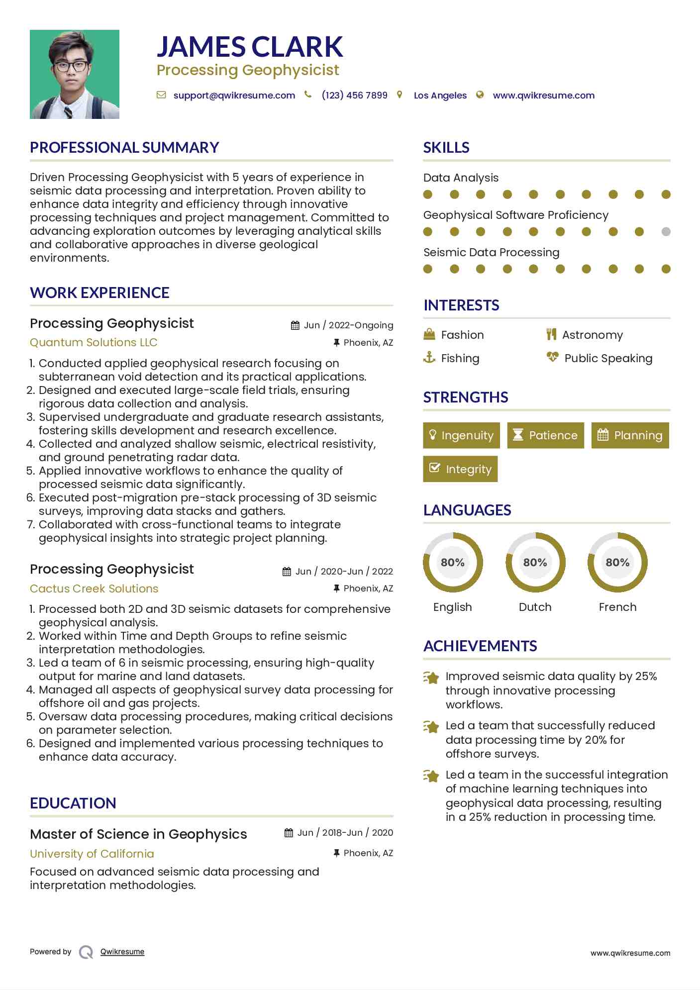 Processing Geophysicist Resume Model