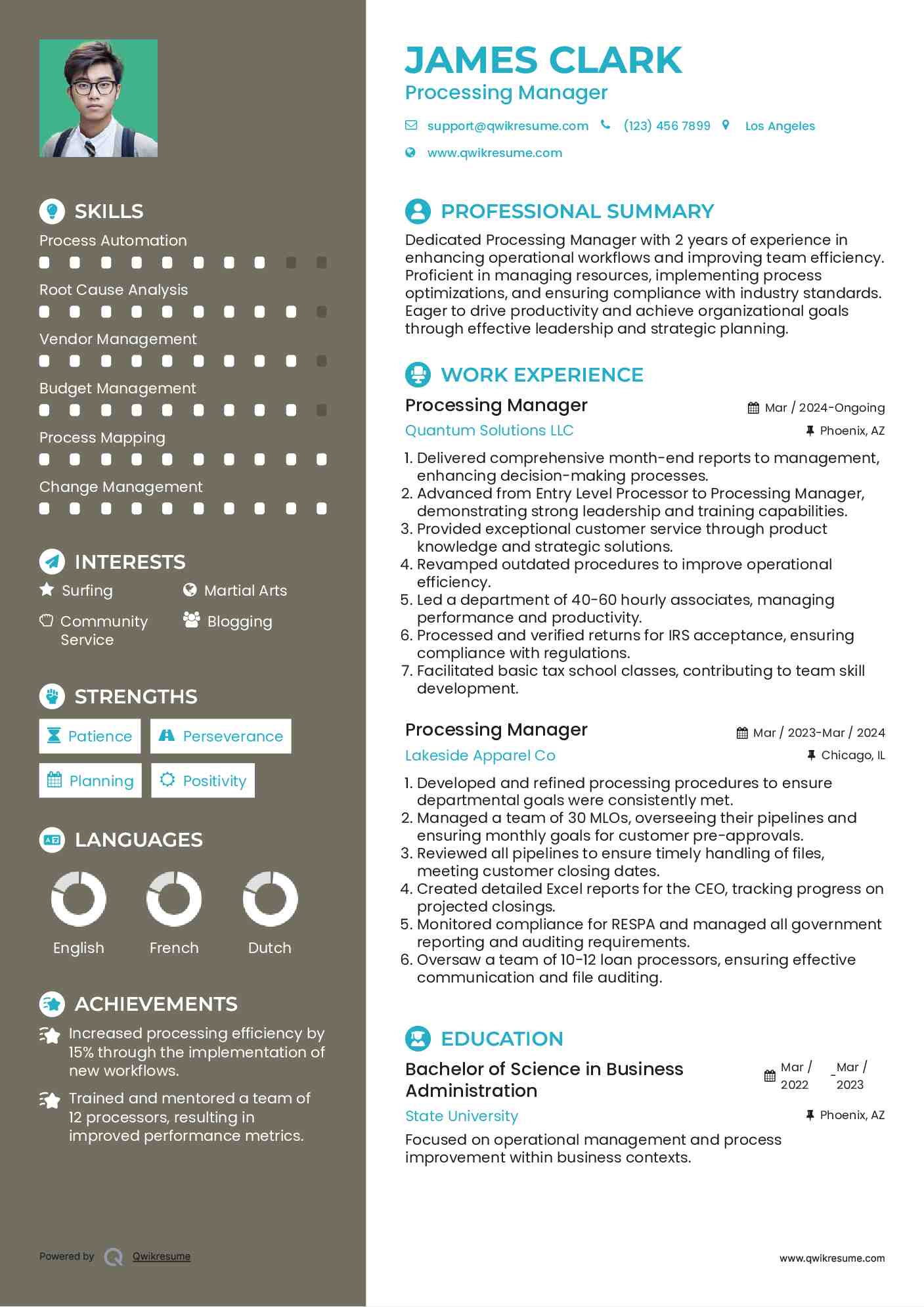 Processing Manager Resume Format