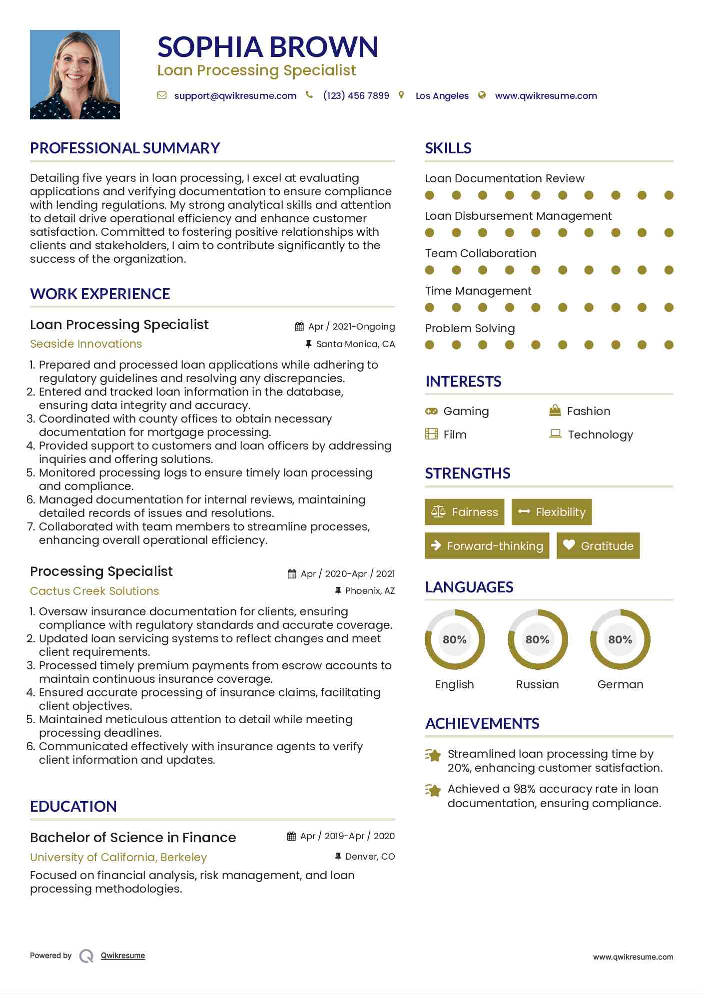 Loan Processing Specialist Resume Example