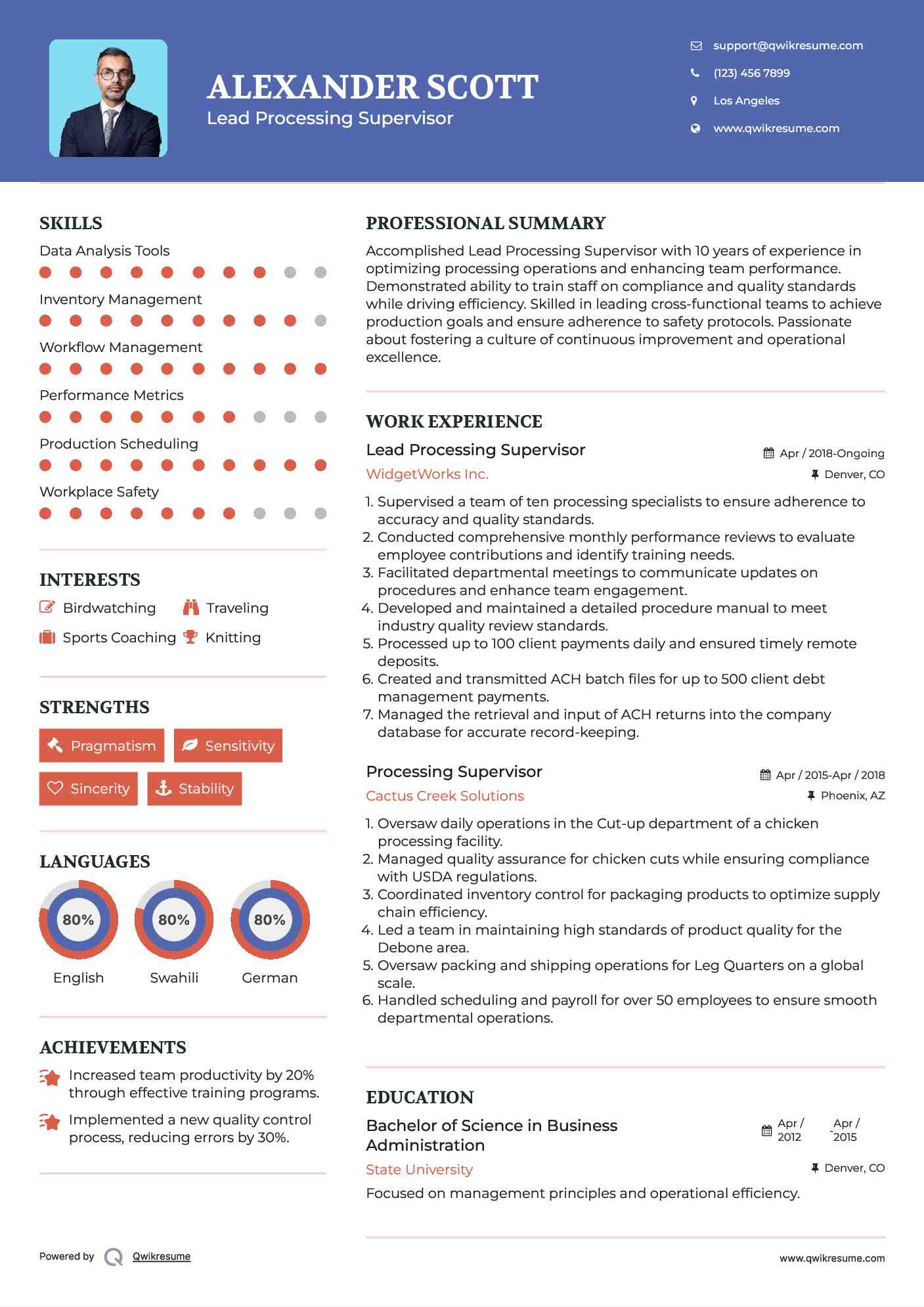 Lead Processing Supervisor Resume Format