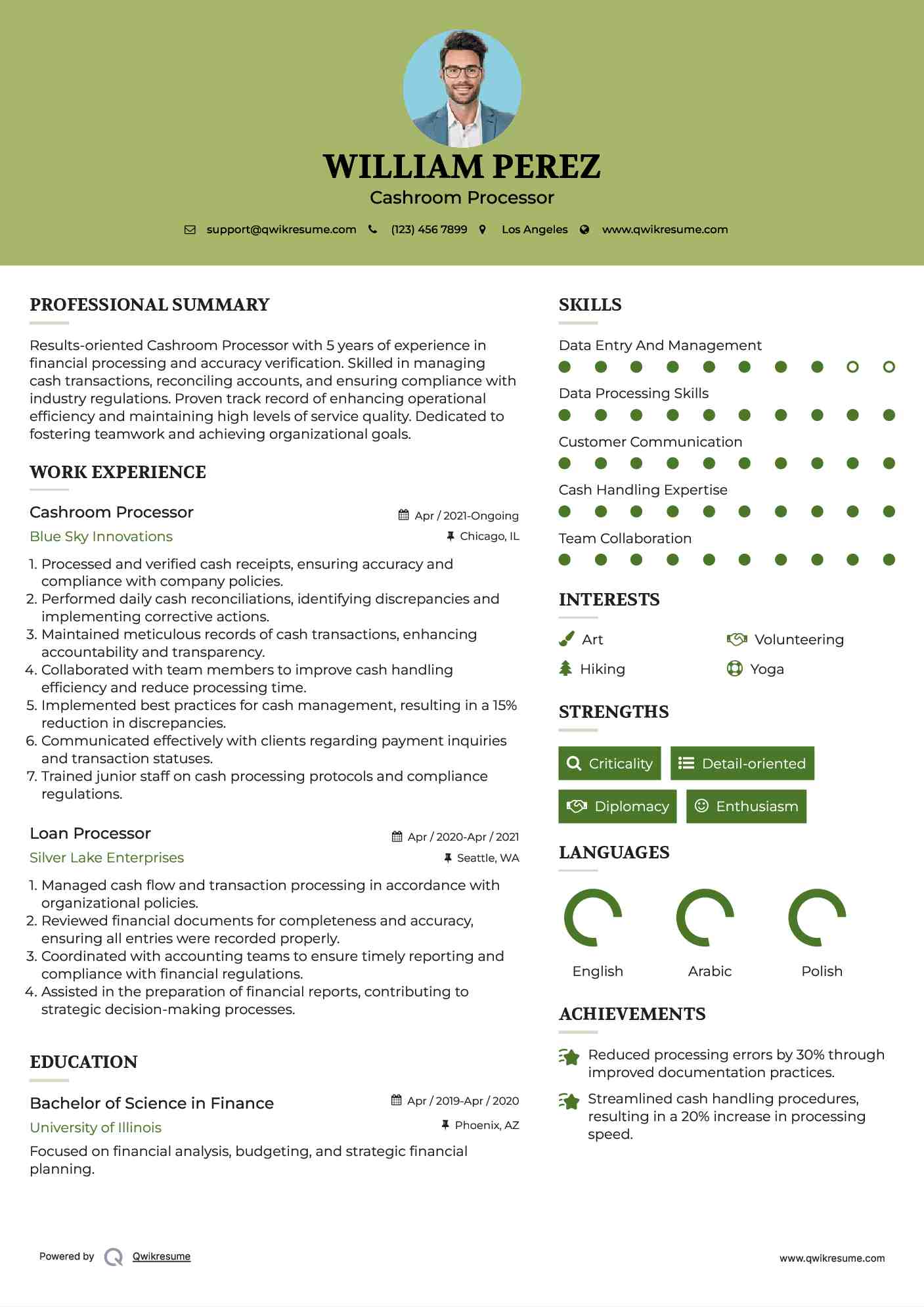 Cashroom Processor
 Resume Example