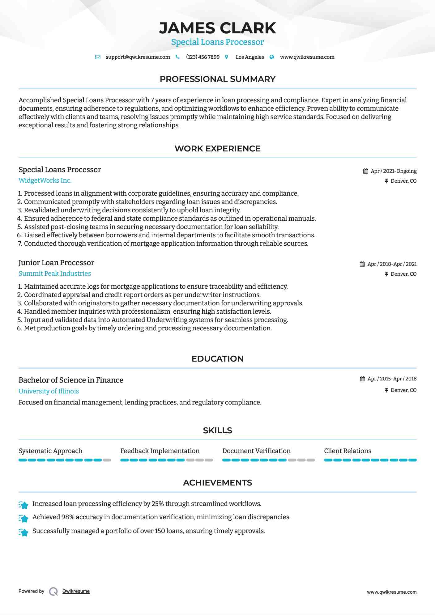 Special Loans Processor Resume Template