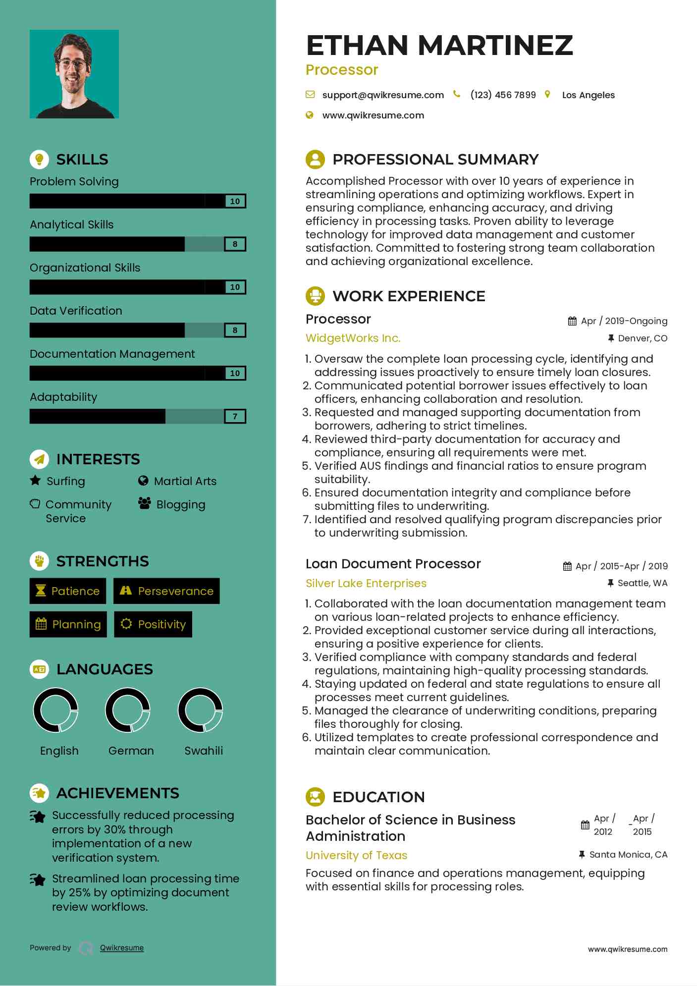 Processor Resume Example