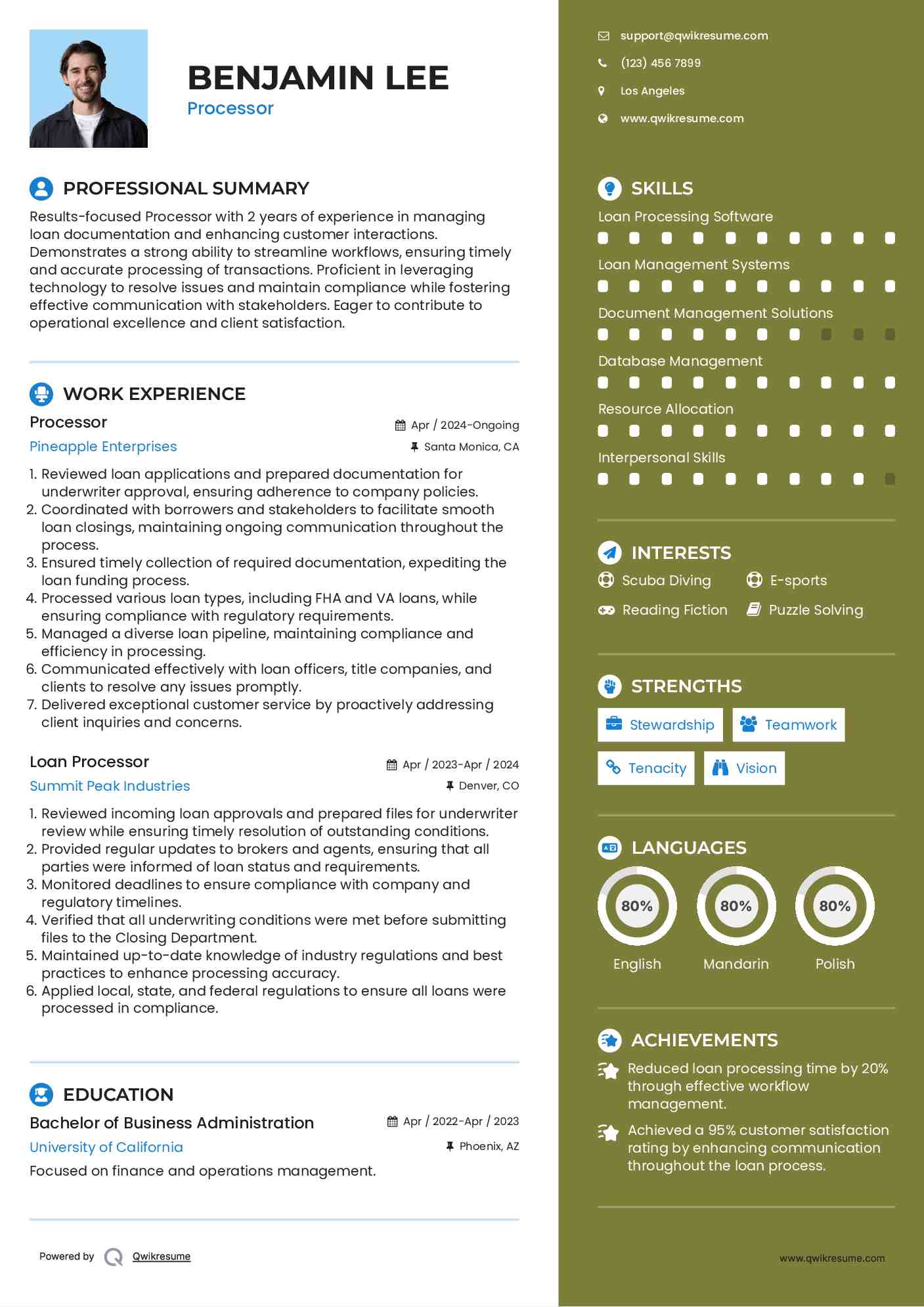Processor Resume Template