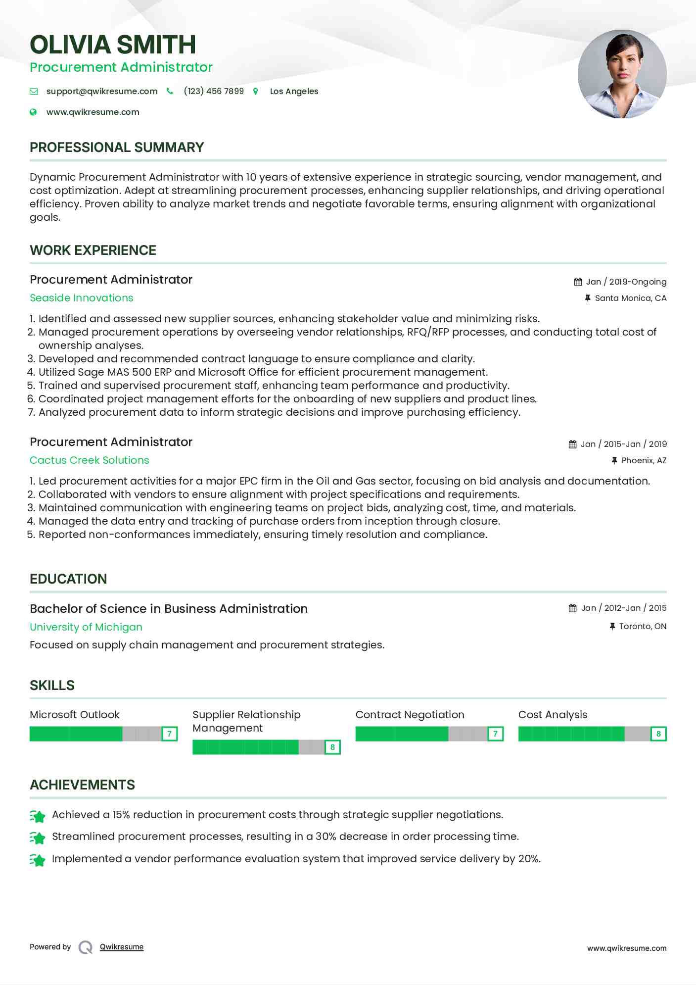 Procurement Administrator Resume Format