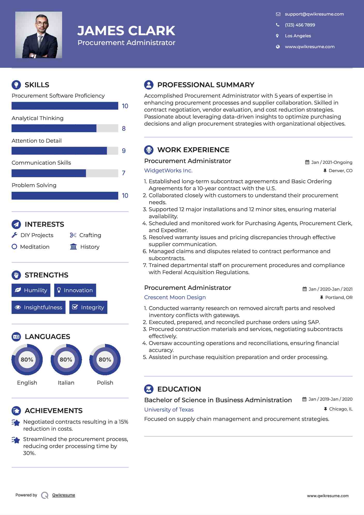 Procurement Administrator Resume Model