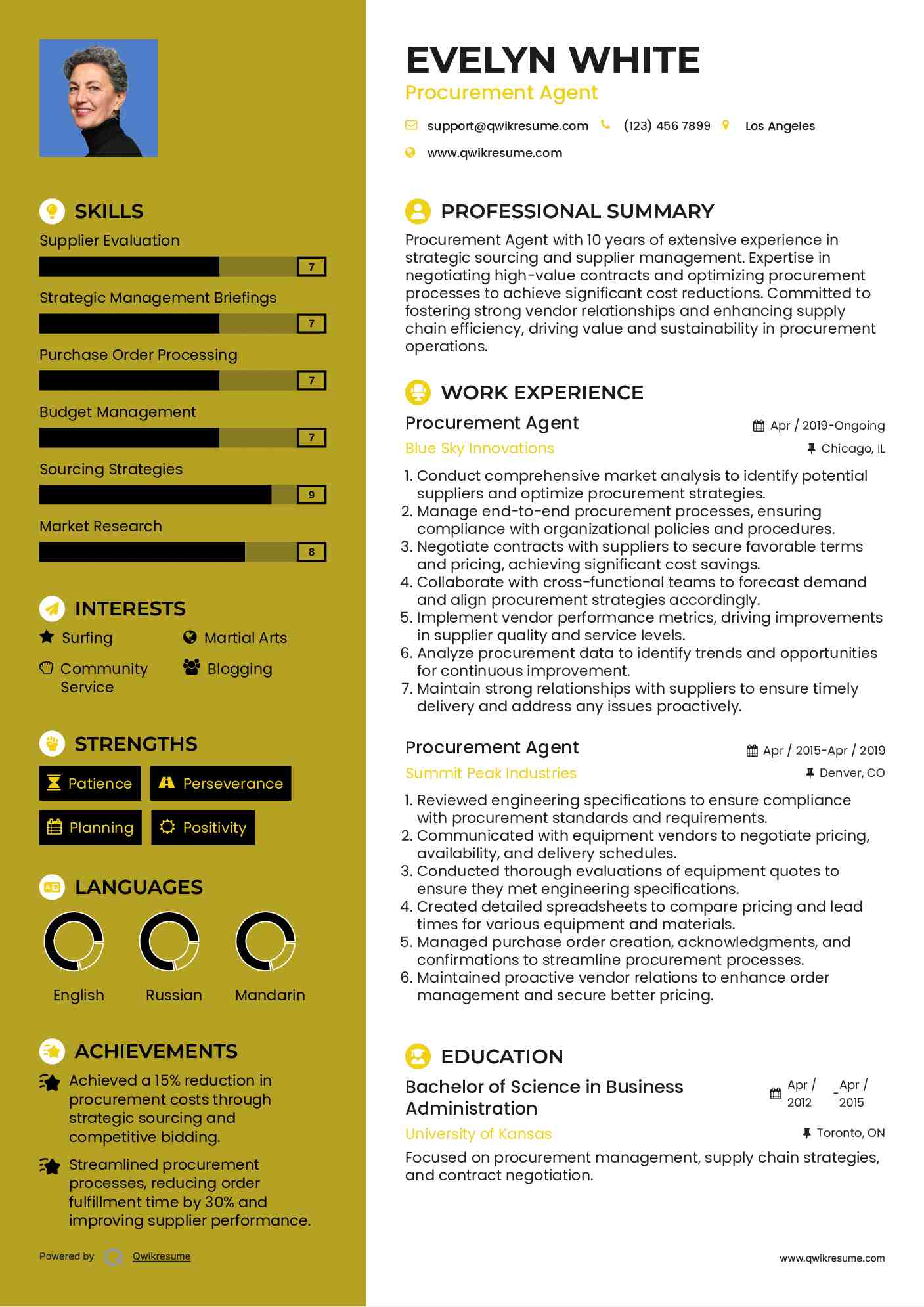 Procurement Agent Resume Template