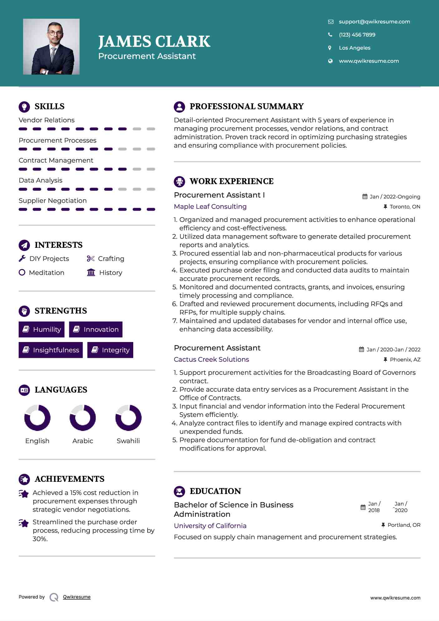 Procurement Assistant I Resume Model