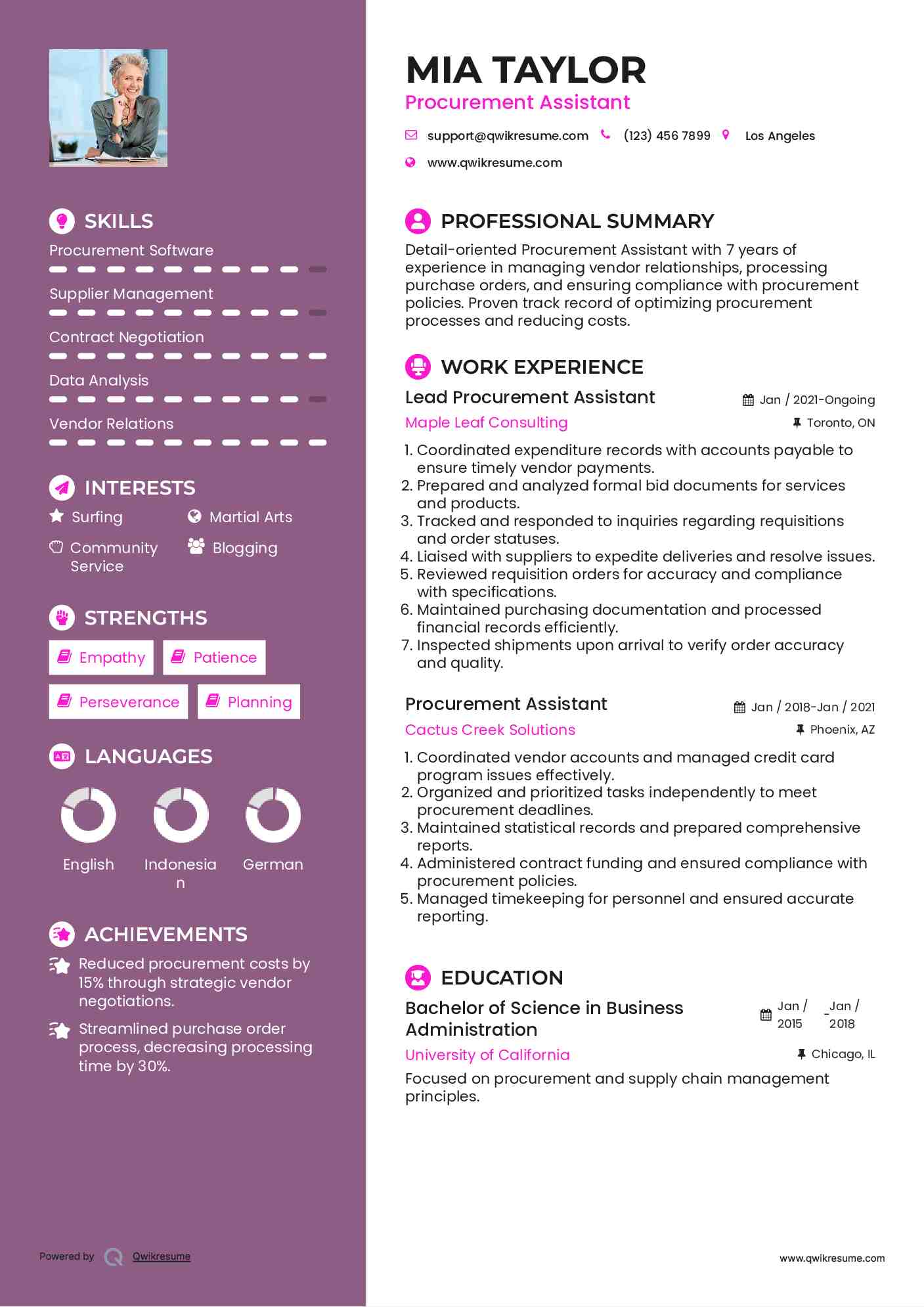 Lead Procurement Assistant Resume Model