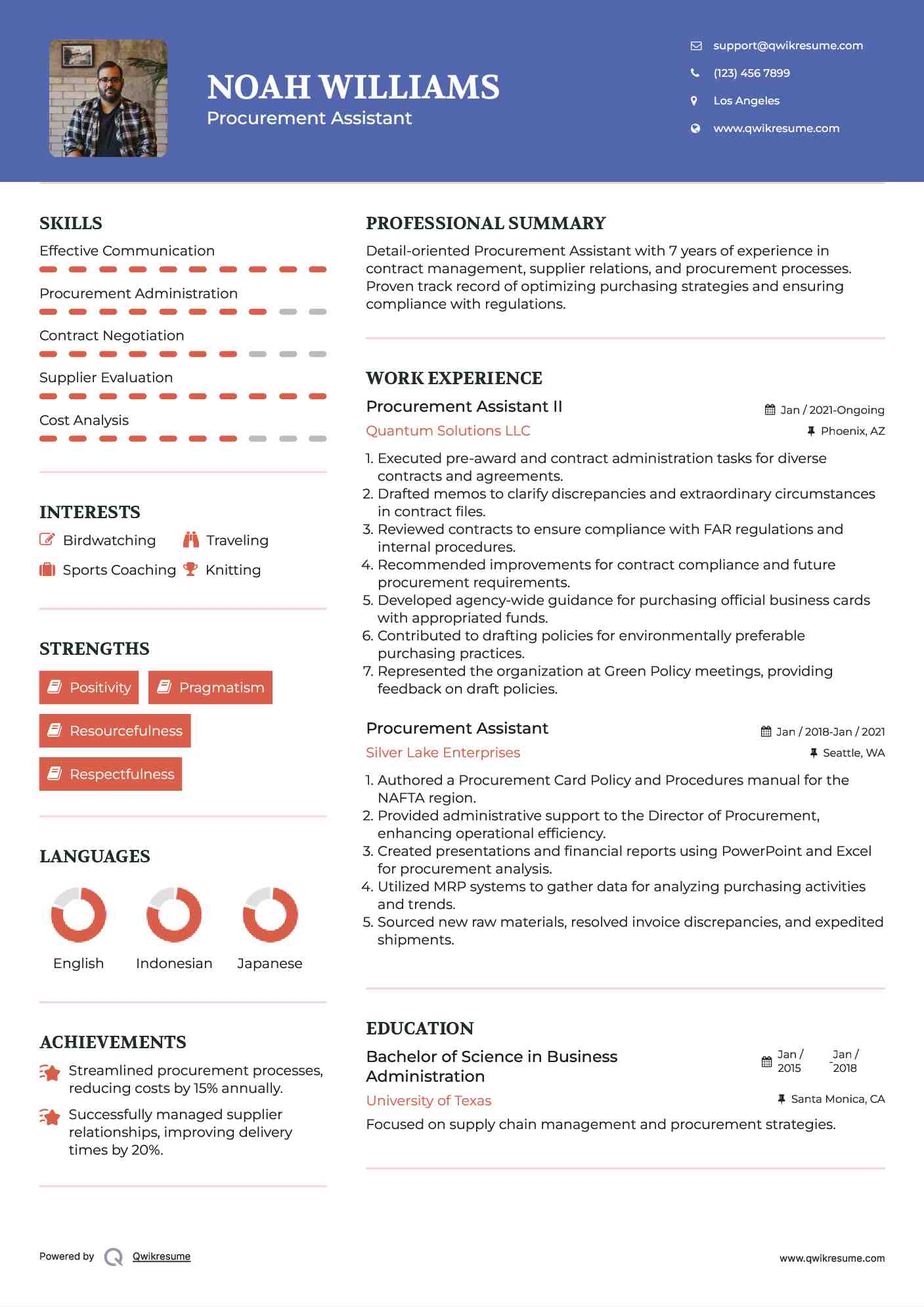 Procurement Assistant II Resume Example
