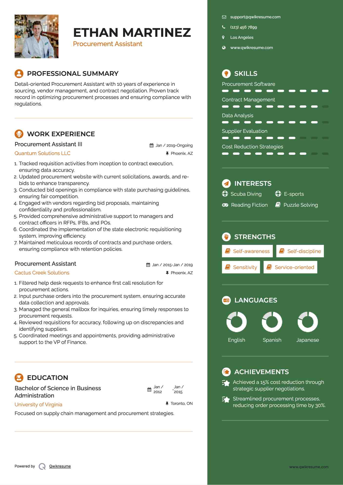 Procurement Assistant III Resume Format