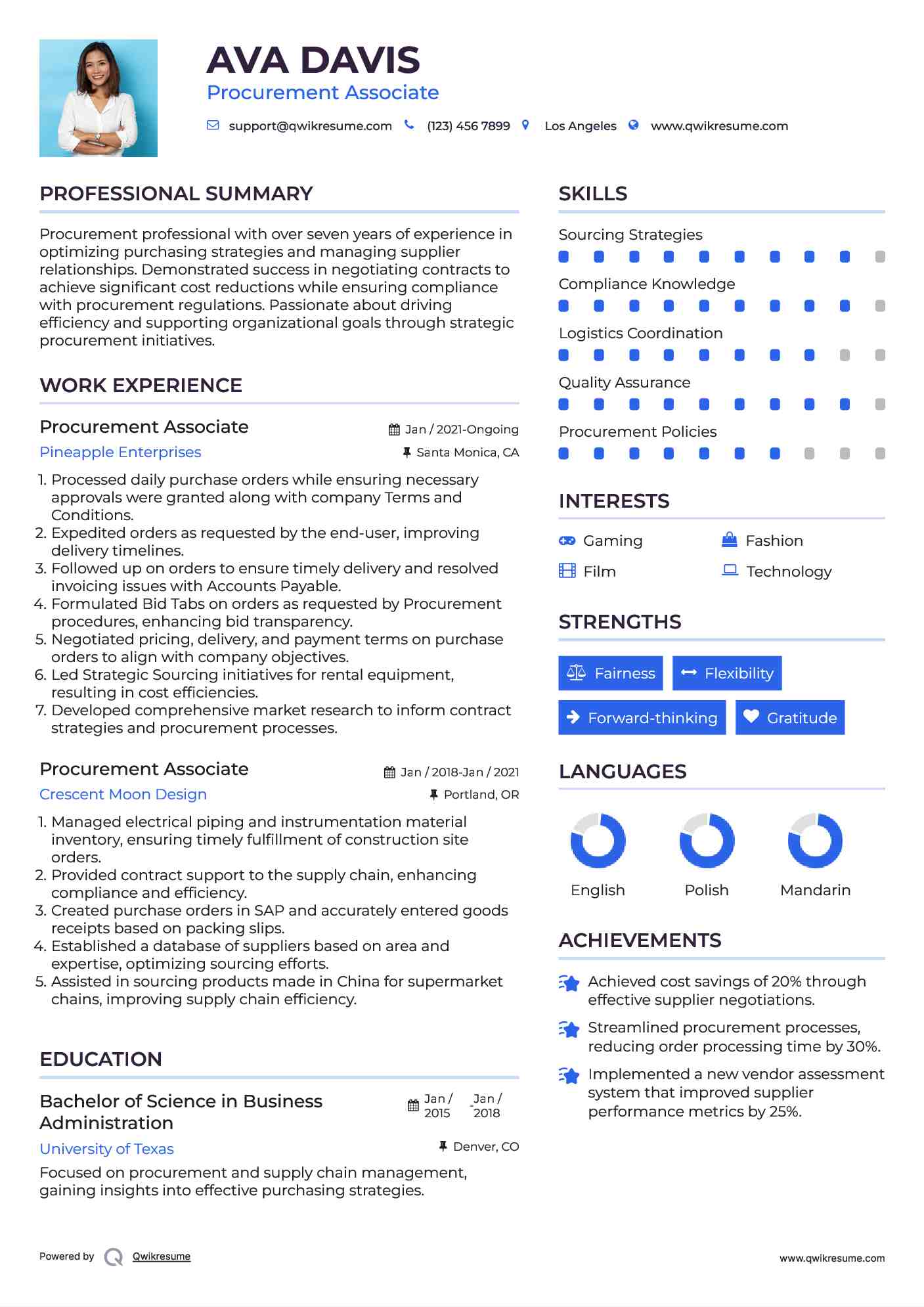 Procurement Associate Resume Example