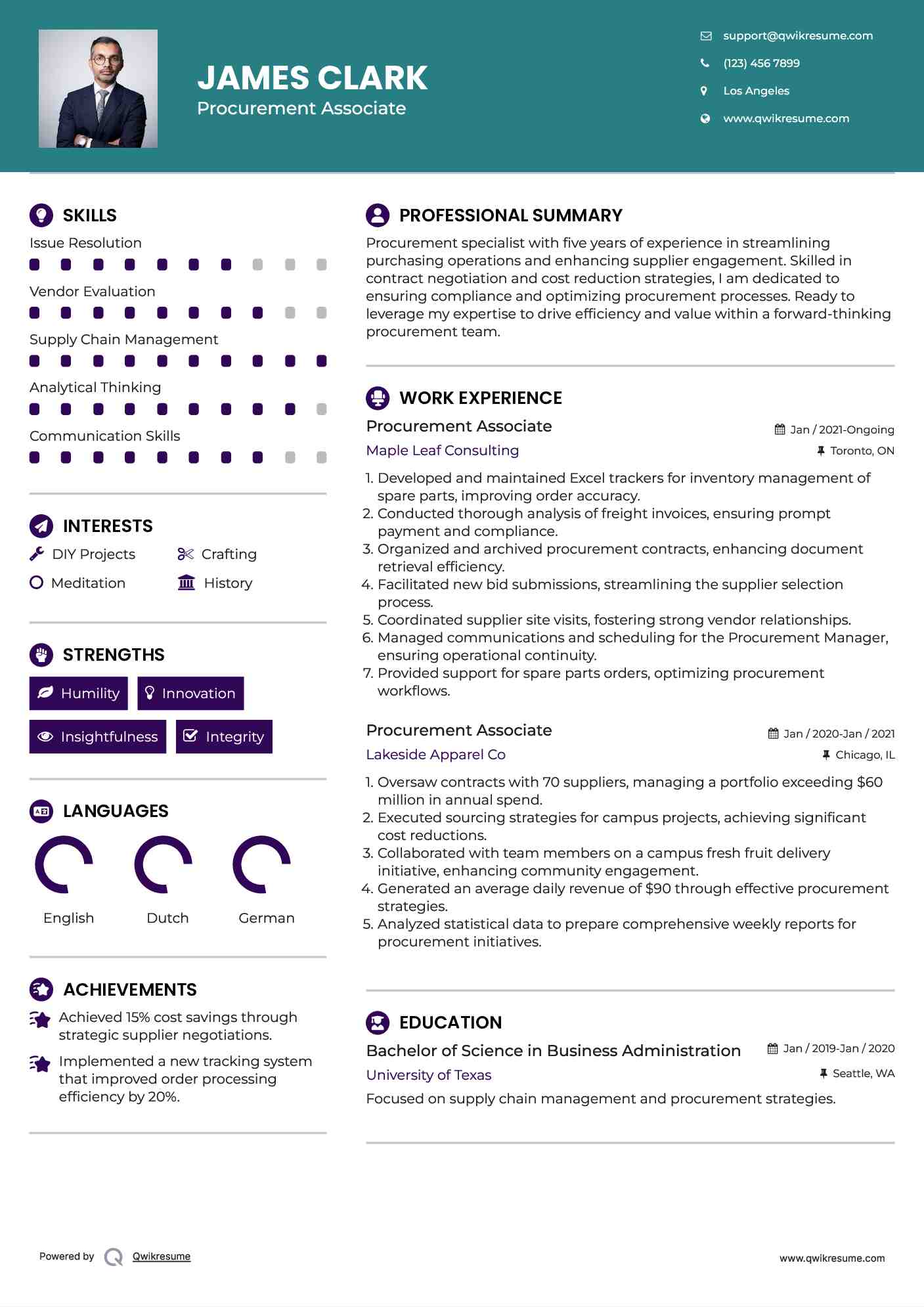 Procurement Associate Resume Sample