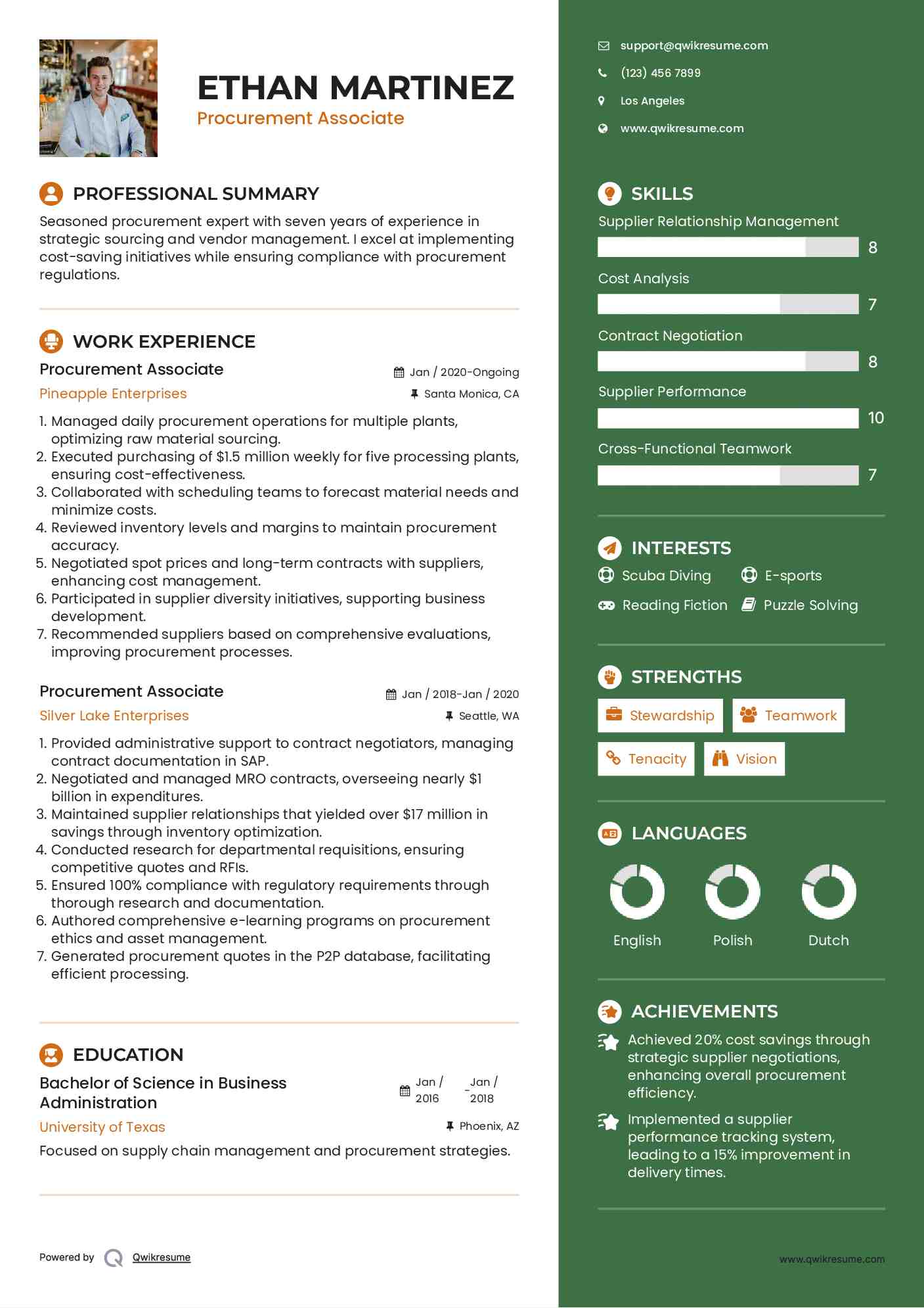 Procurement Associate Resume Model