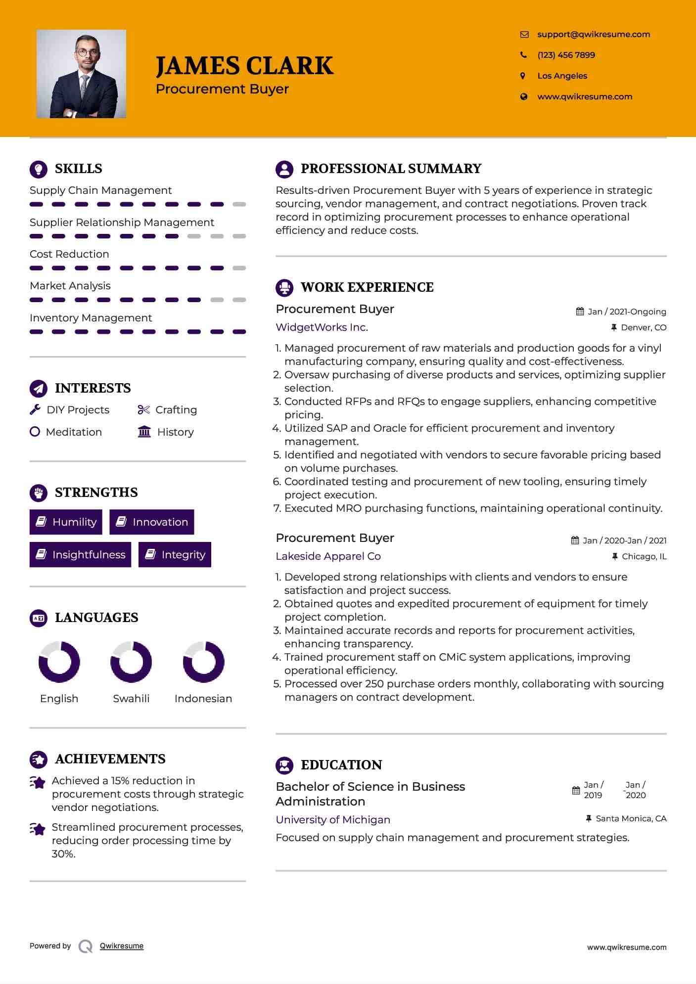 Procurement Buyer Resume Model