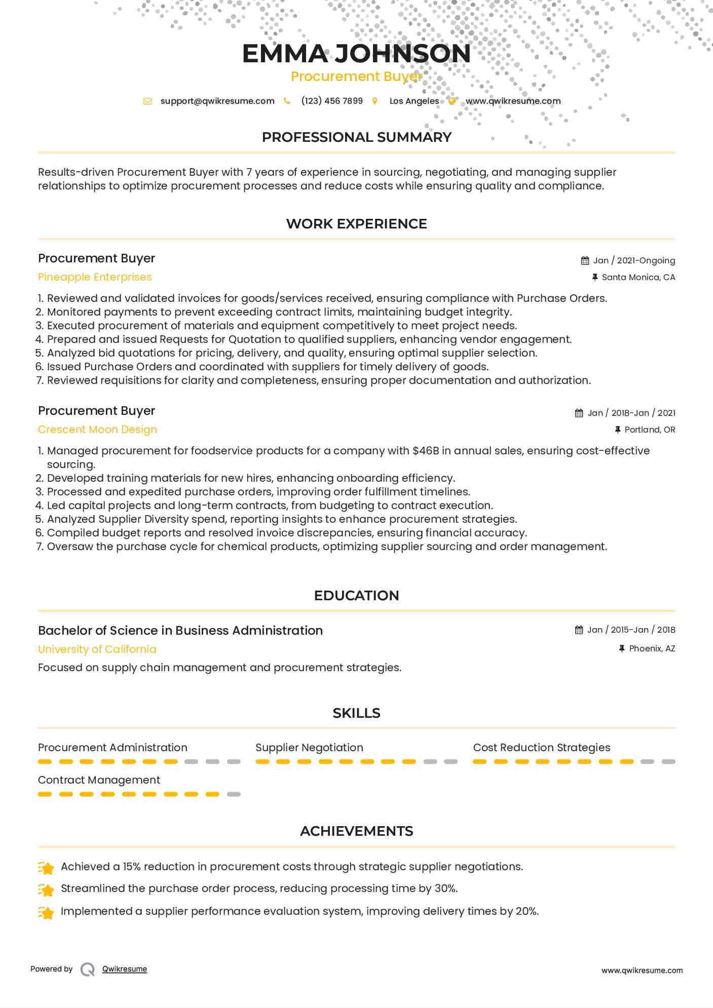 Procurement Buyer Resume Format