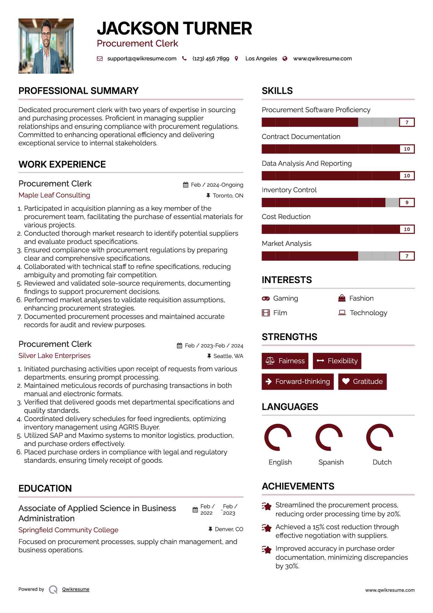Procurement Clerk Resume Example