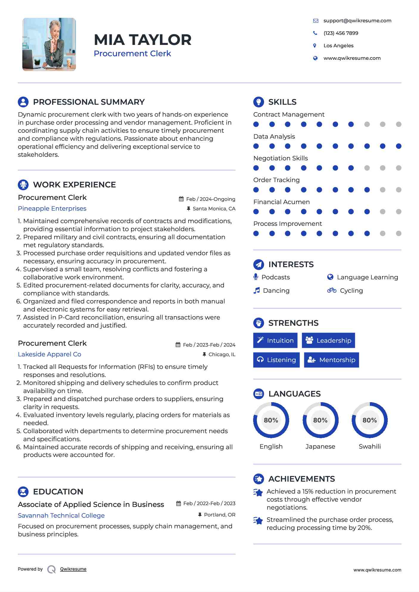 Procurement Clerk Resume Model