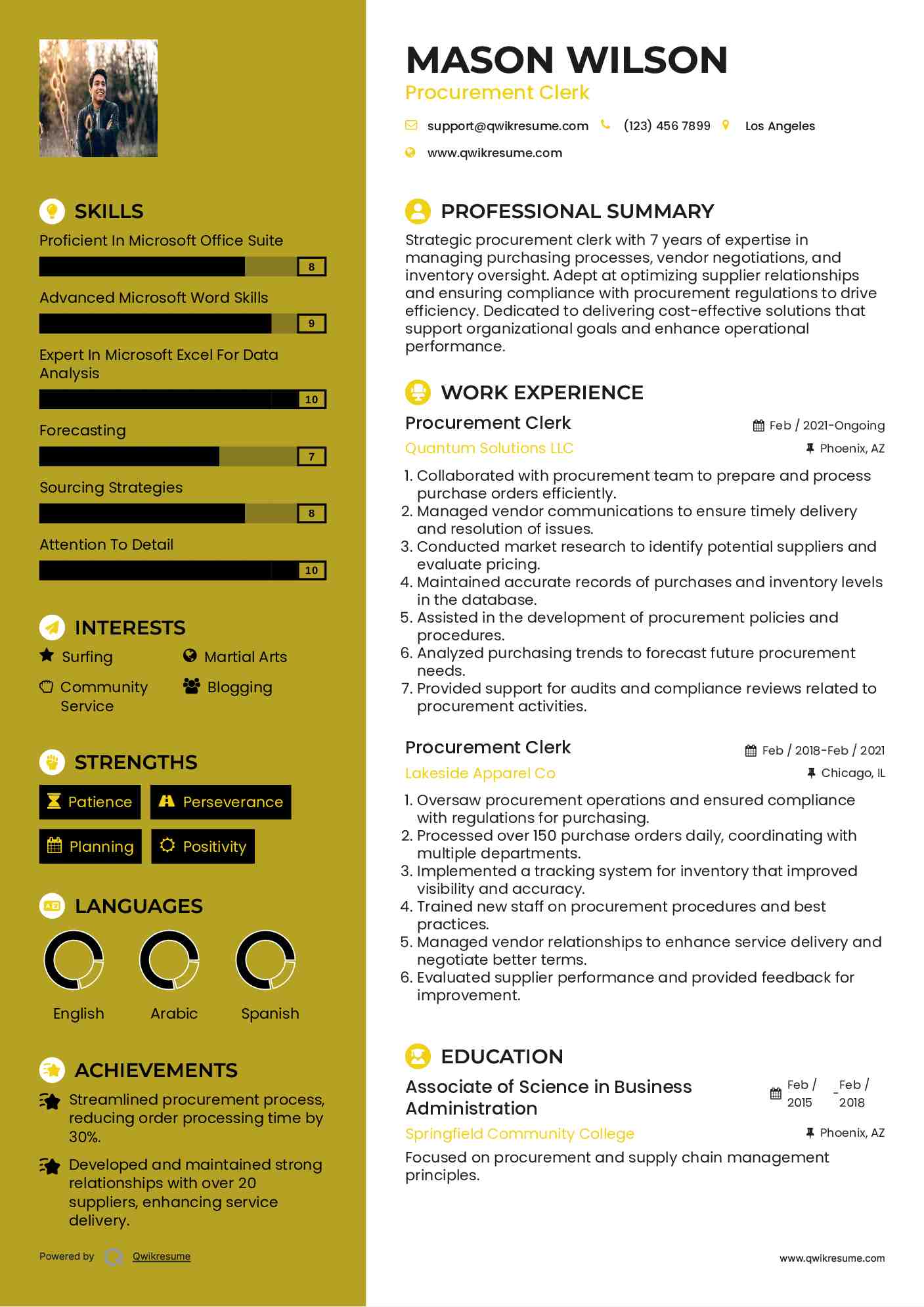 Procurement Clerk Resume Model