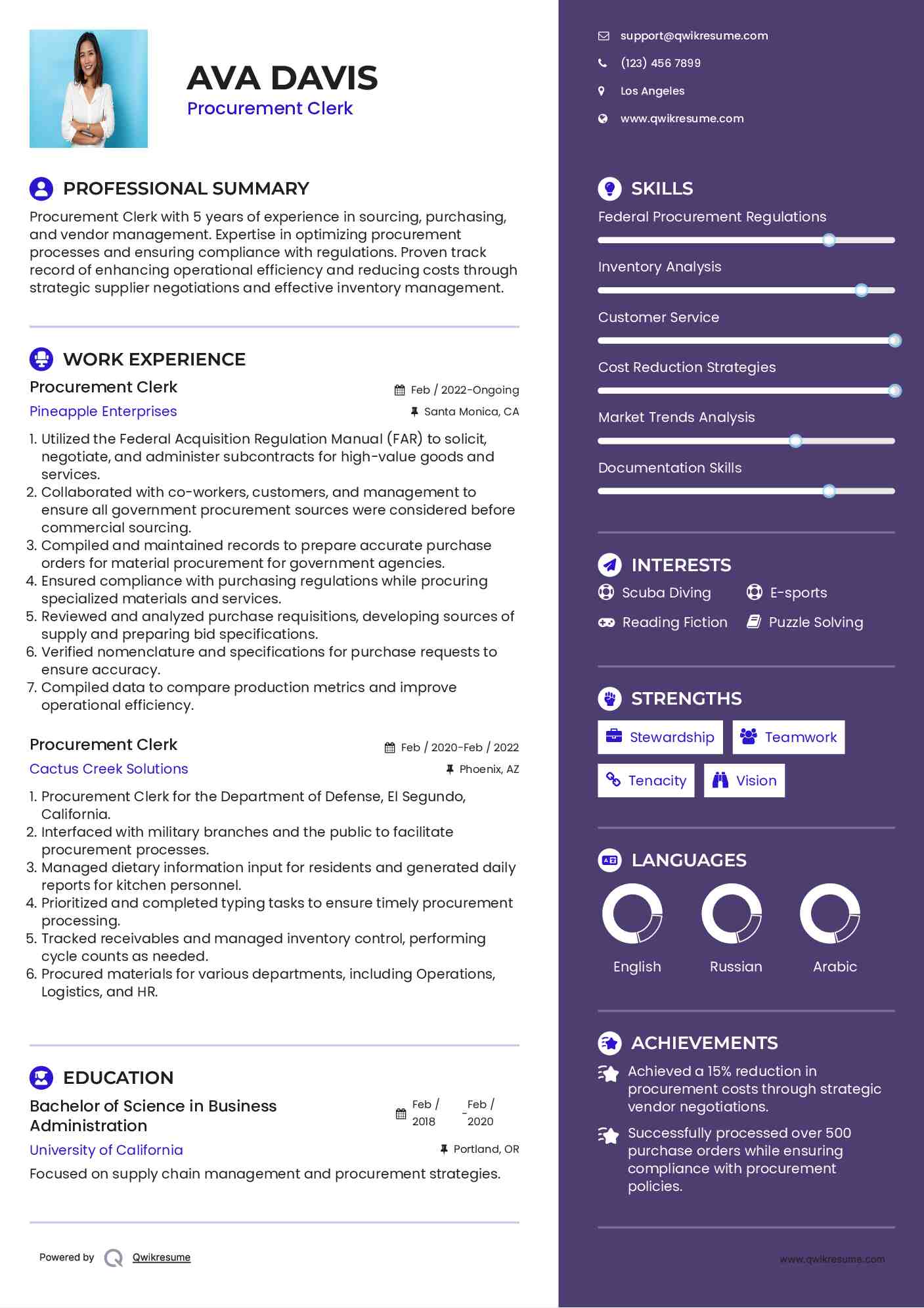 Procurement Clerk Resume Sample