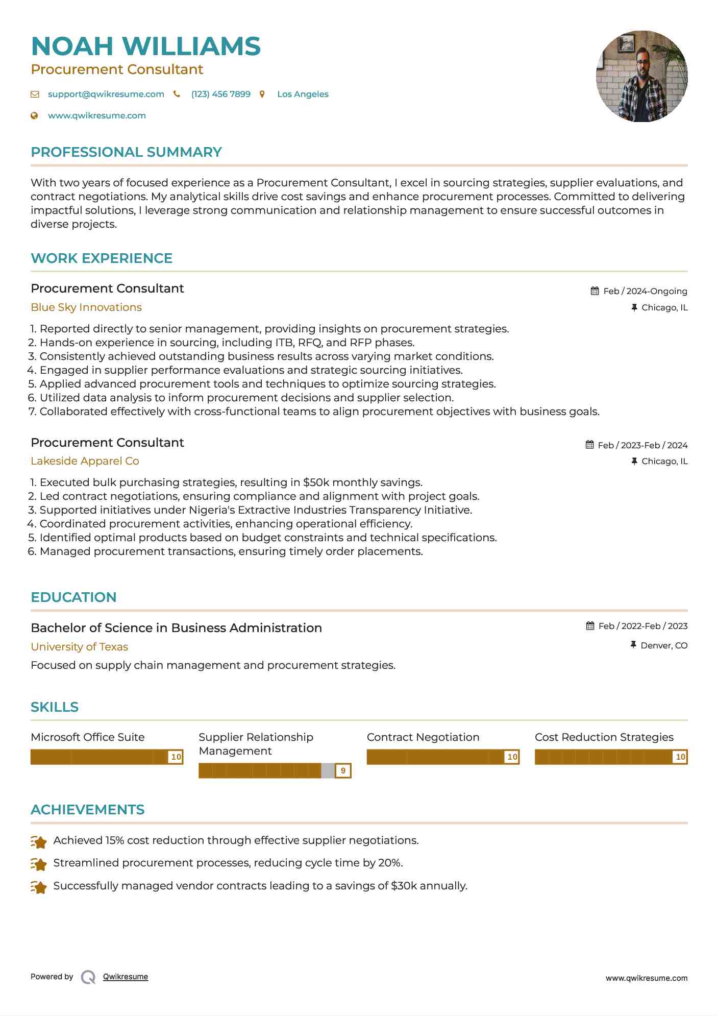 Procurement Consultant Resume Sample