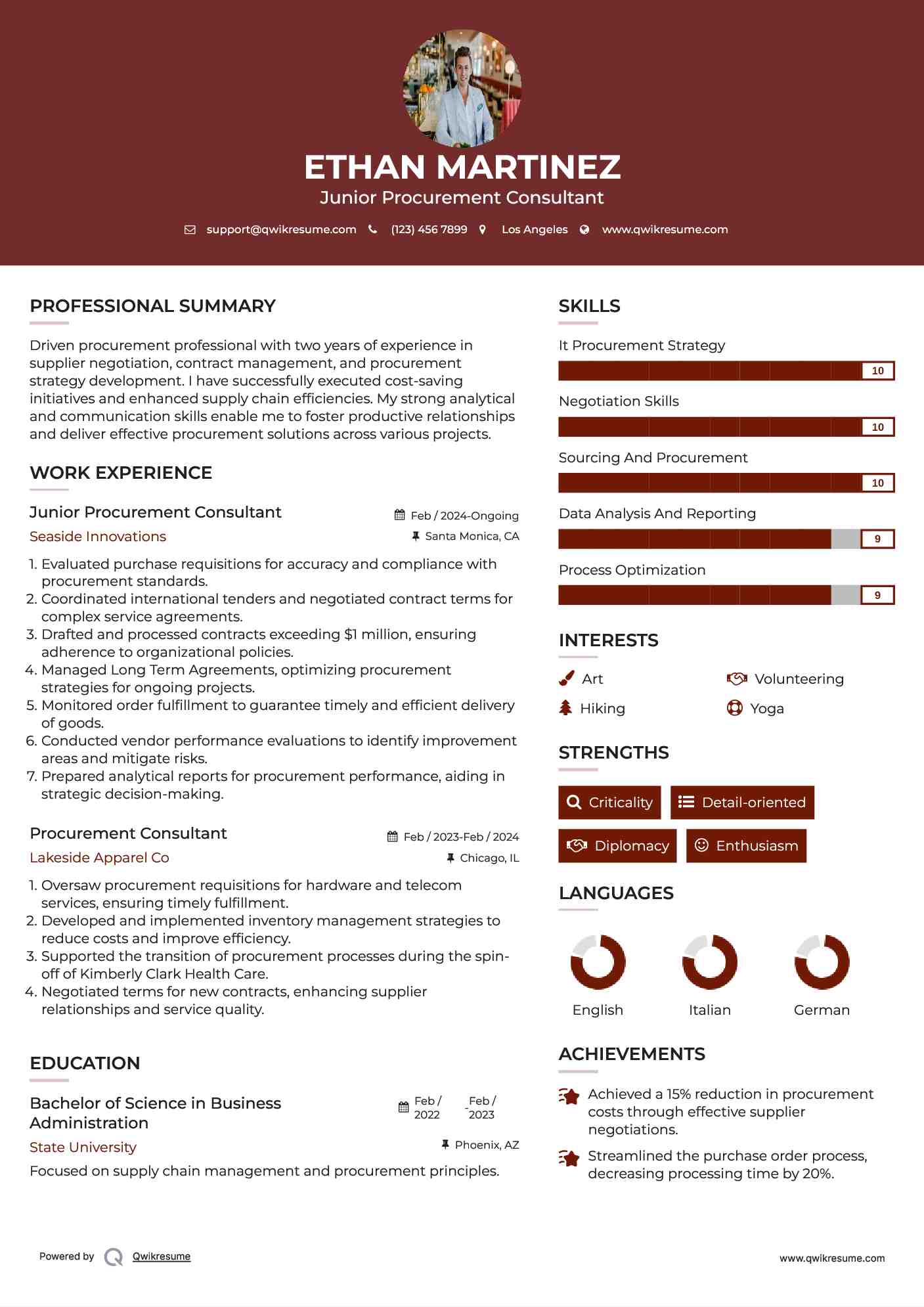 Junior Procurement Consultant Resume Format