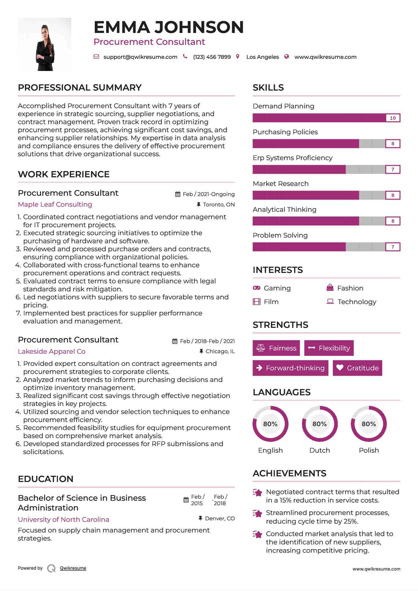 Procurement Consultant Resume Template