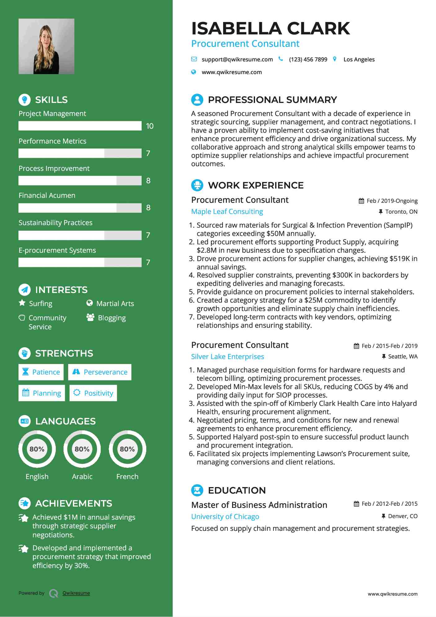 Procurement Consultant Resume Sample