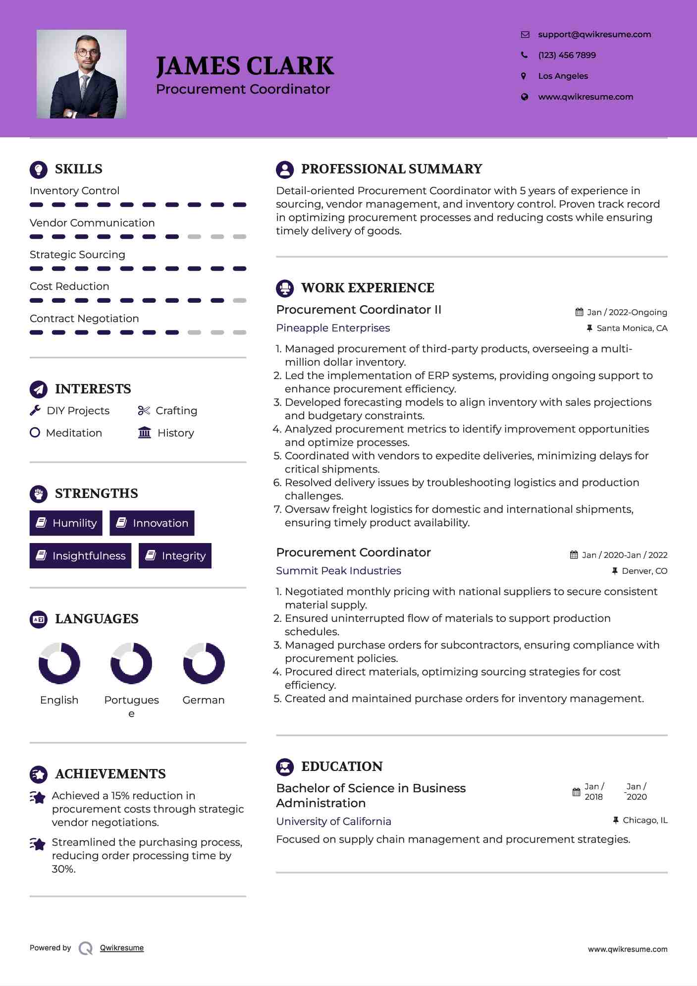 Procurement Coordinator II Resume Format