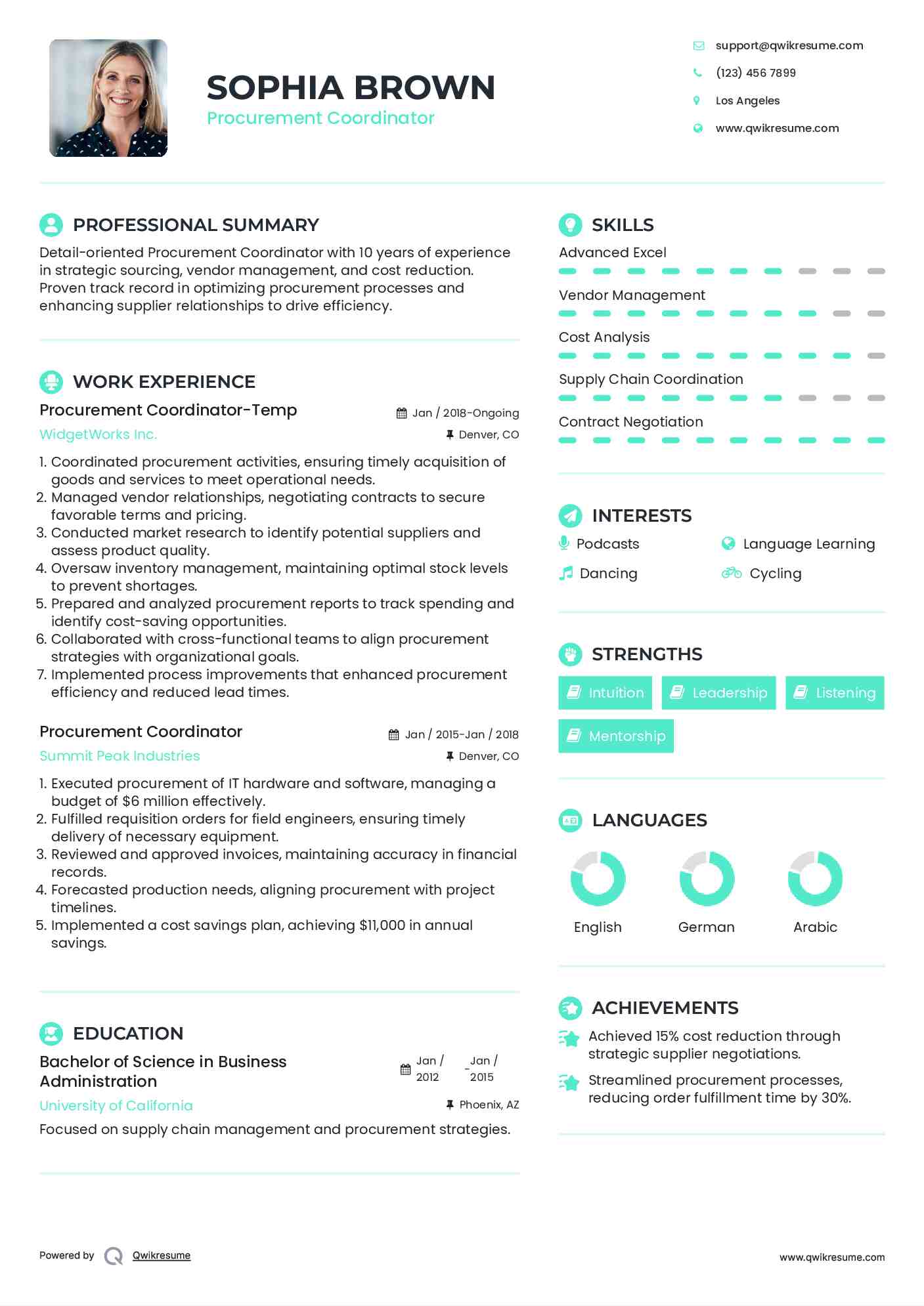 Procurement Coordinator-Temp Resume Sample