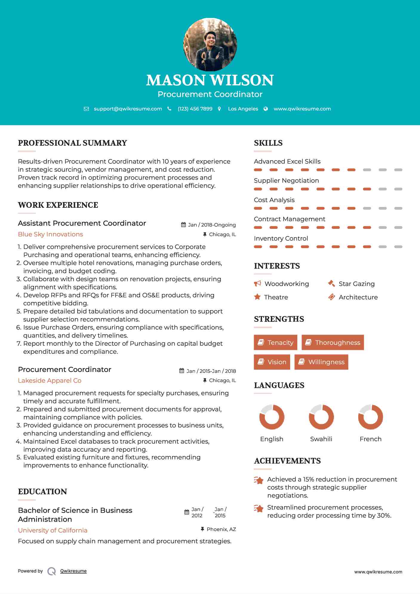 Assistant Procurement Coordinator Resume Sample