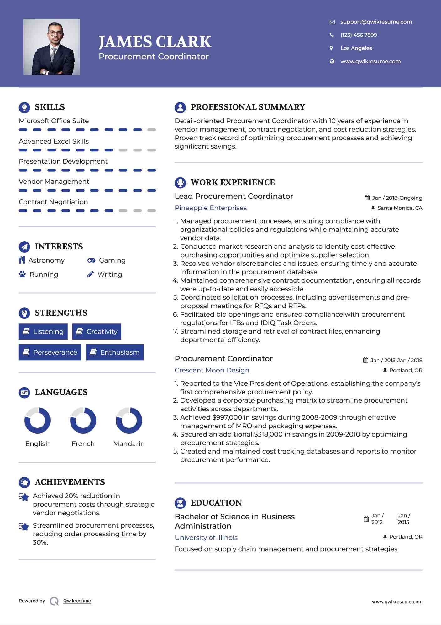 Lead Procurement Coordinator Resume Template