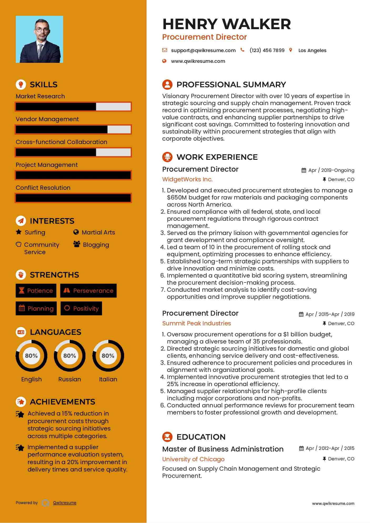 Procurement Director Resume Model