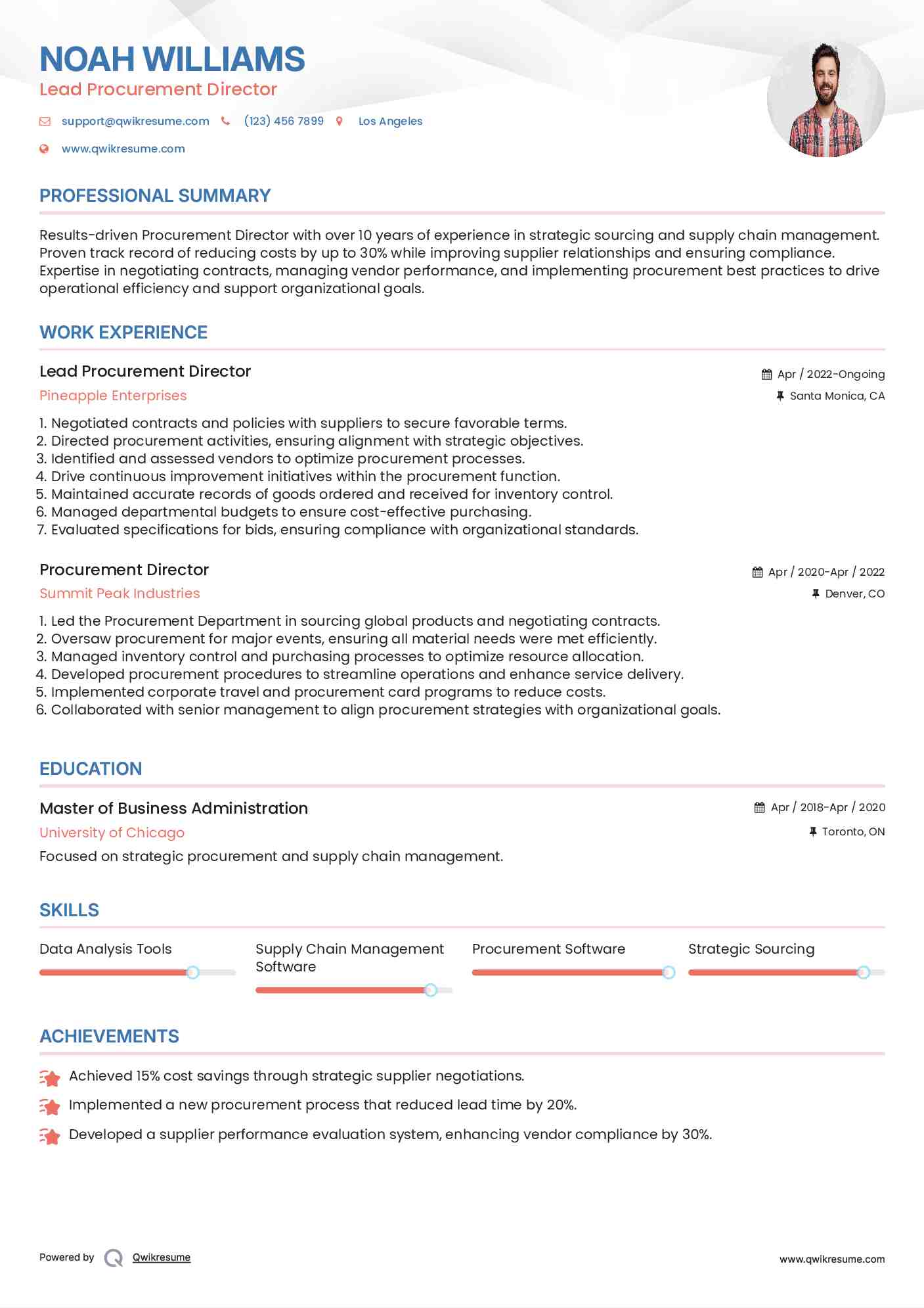 Lead Procurement Director Resume Model