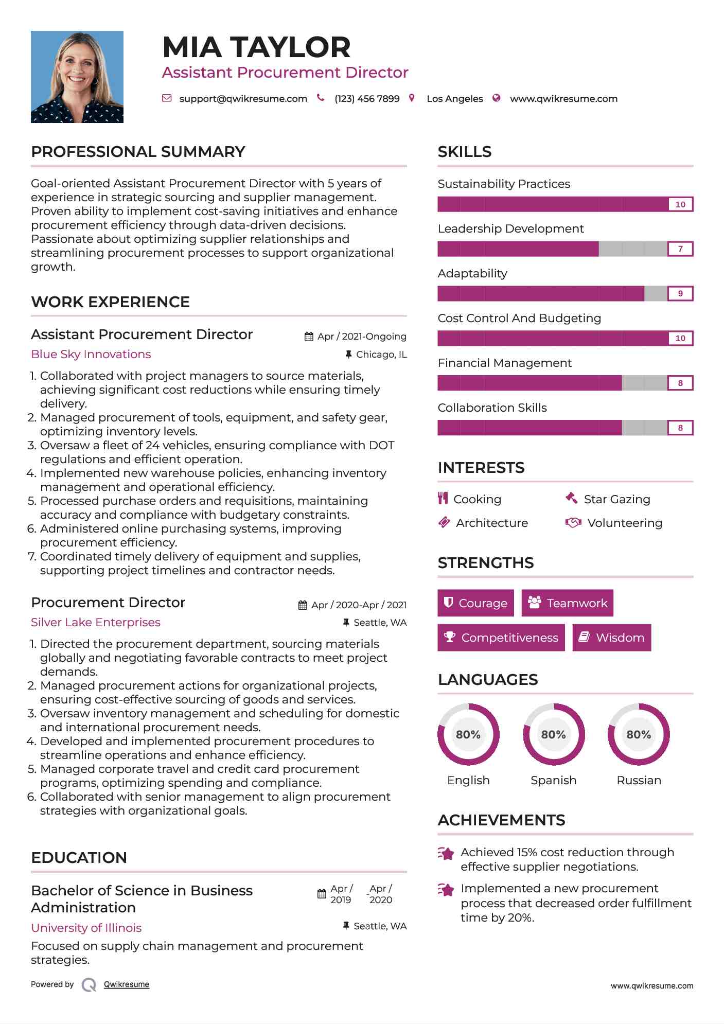 Procurement Director Resume Samples | QwikResume