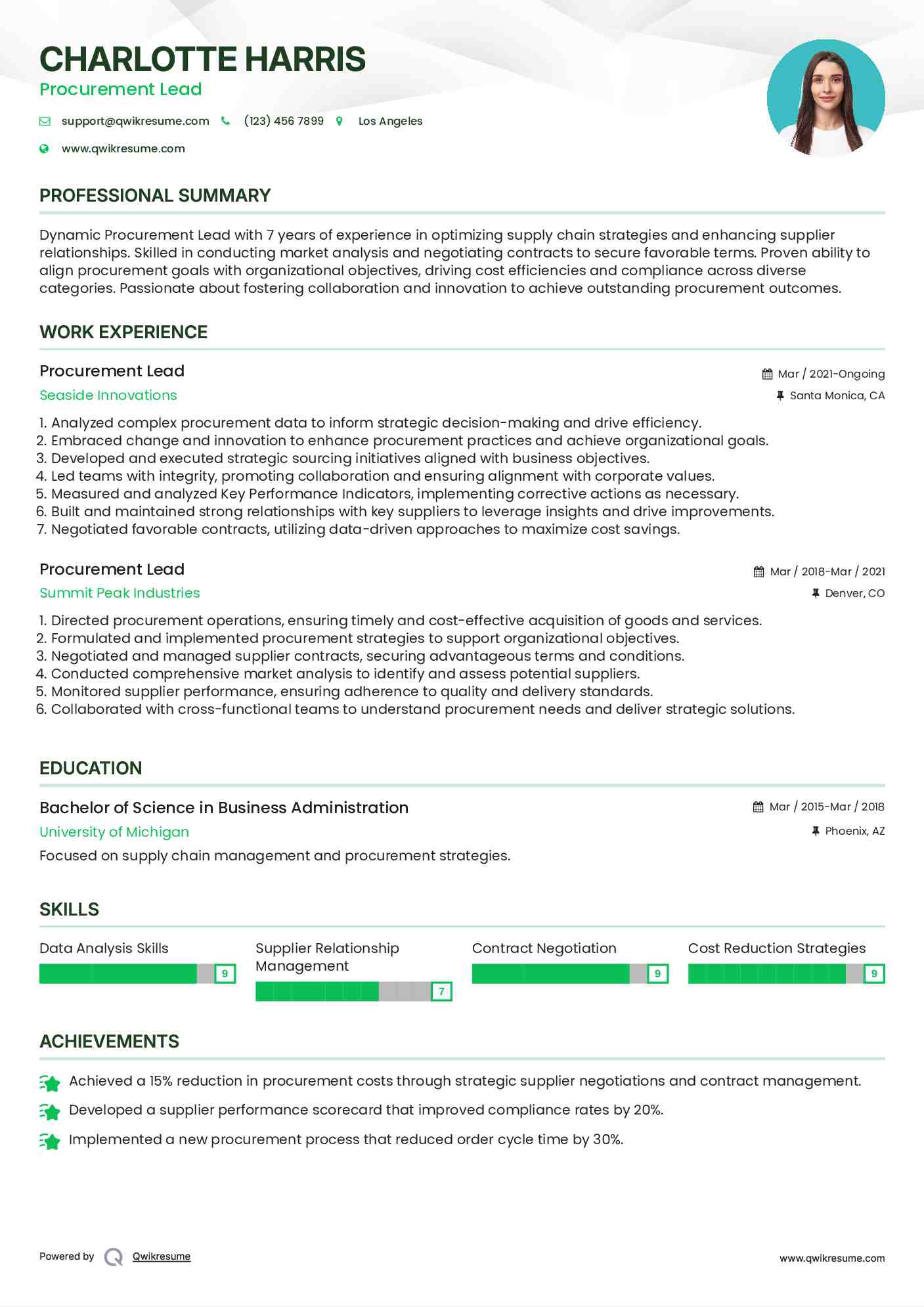 Procurement Lead Resume Template