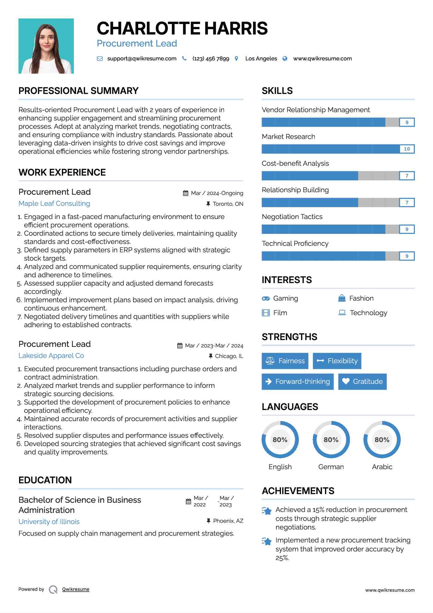 Procurement Lead Resume Format