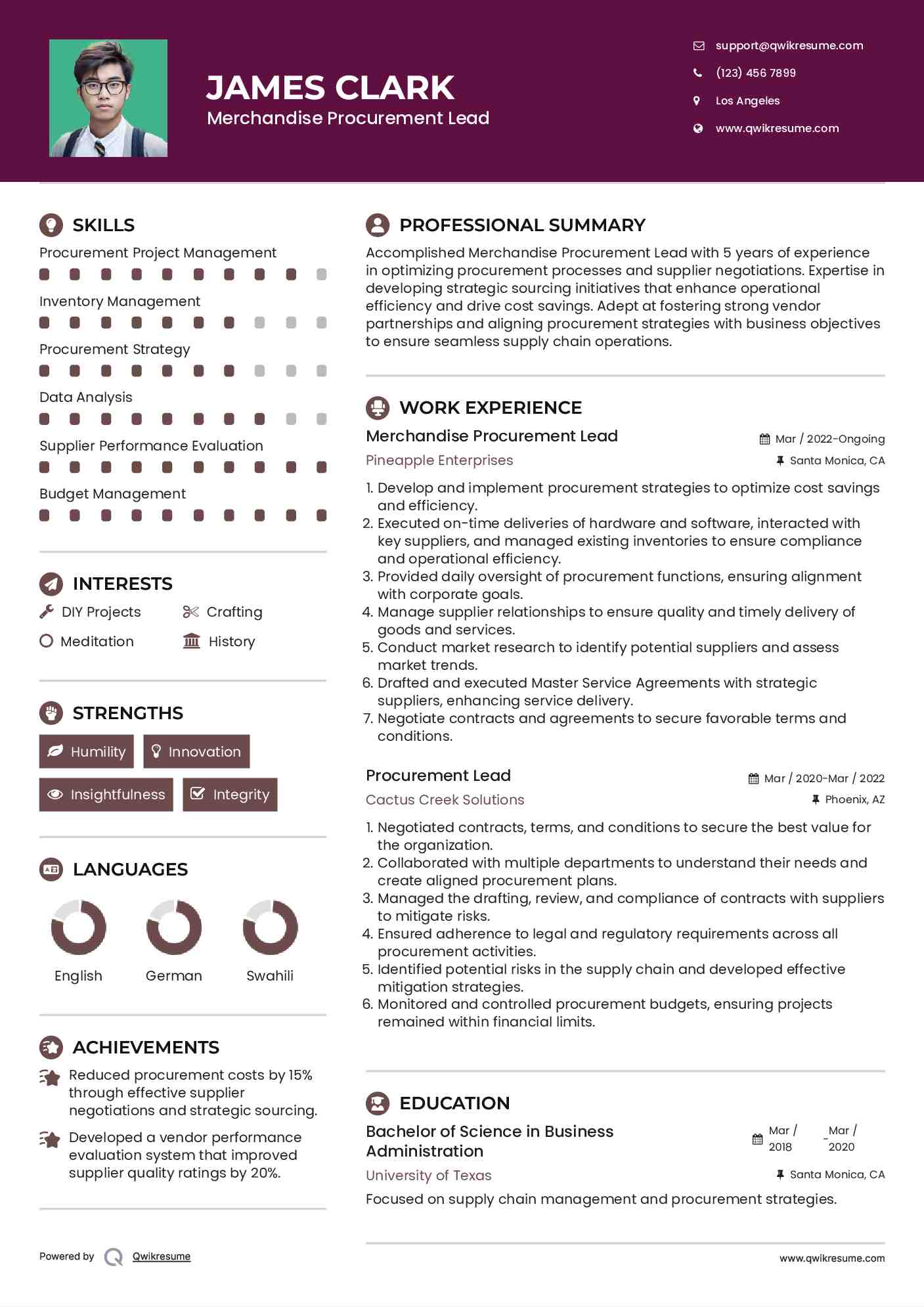 Merchandise Procurement Lead
 Resume Template